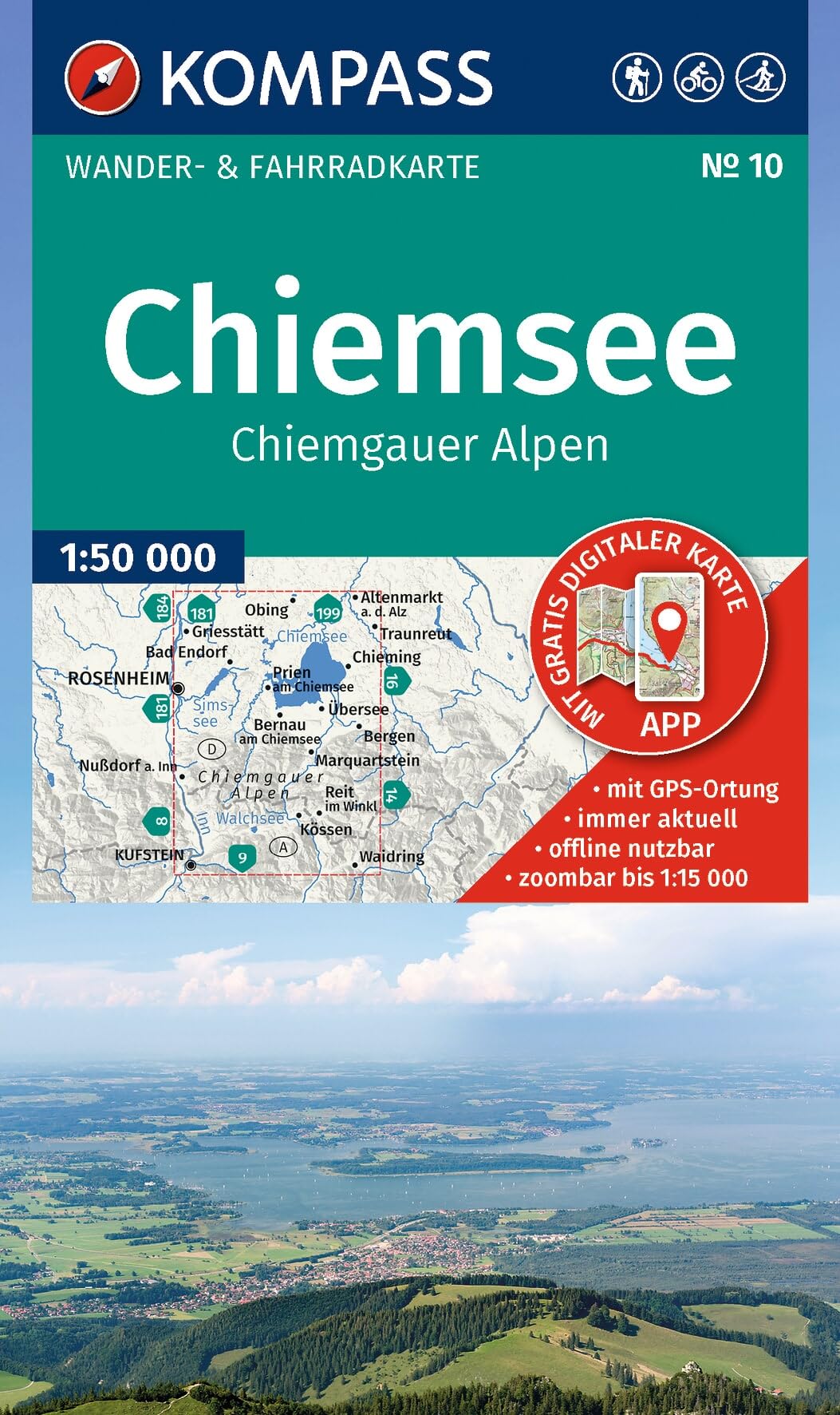 KOMPASS Wanderkarte 10 Chiemsee, Chiemgauer Alpen 1:50.000: Wander- und Fahrradkarte in einem - inklusive Offline-Verwendung in der KOMPASS-App. Wander-& Radwege. Langlaufen.