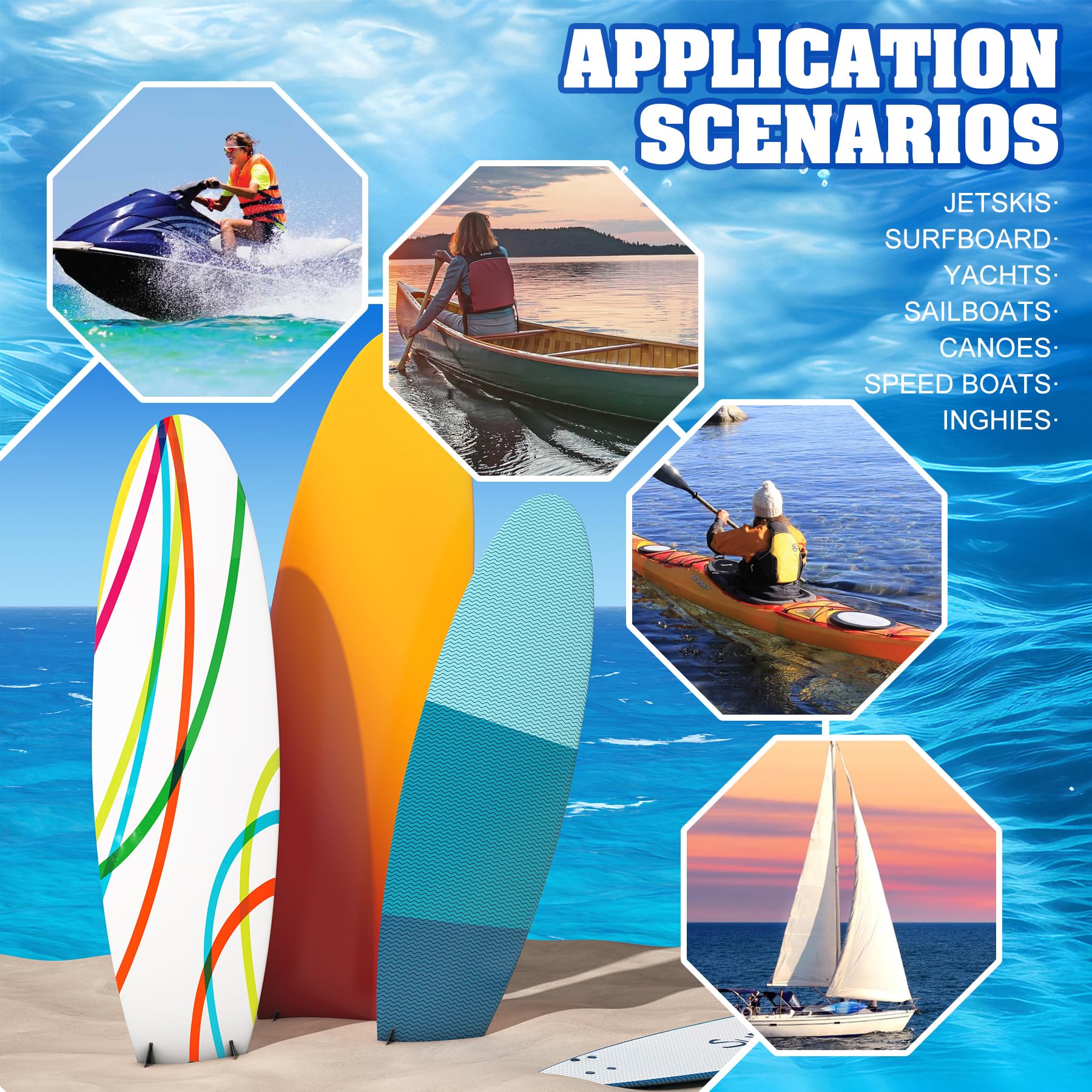 Kit de reparación de Tablas de Surf, Kit de reparación de Fibra de Vidrio Transparente con lámpara UV, Adecuado para Fibra de Carbono y Fibras de poliéster, para Reparar Grietas en Barcos, lanchas — view 6