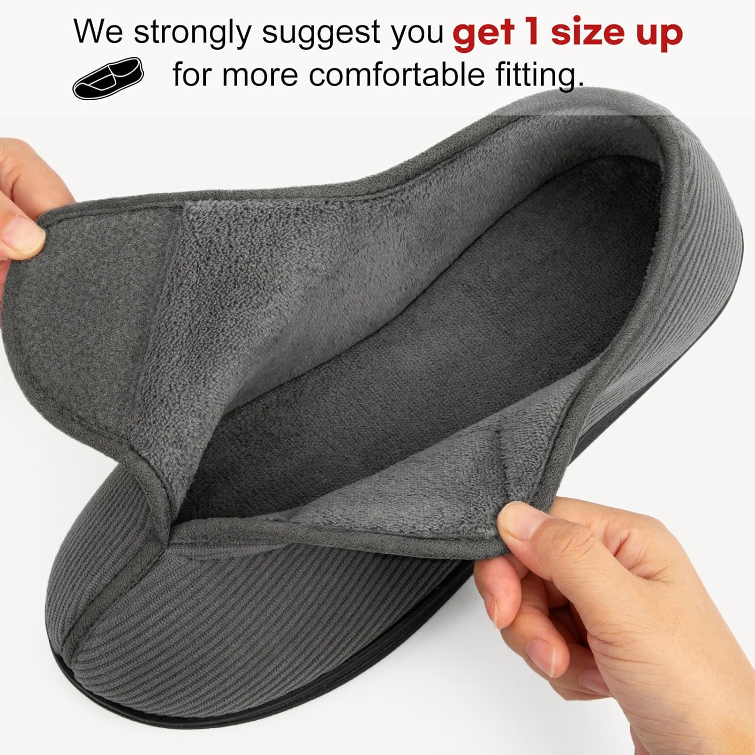 LongBay Men's Memory Foam Diabetic Slippers Comfy Warm Plush Fleece Arthritis Edema Swollen House Shoes - Image 2