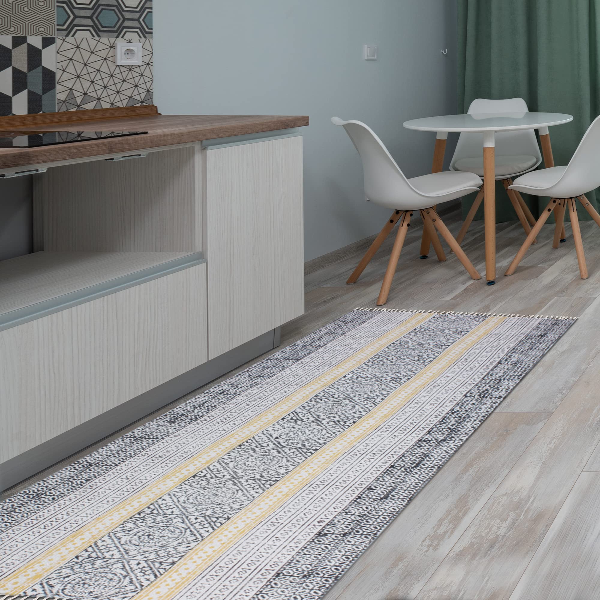Tapis de yoga en coton fait main, tissage plat 120 cm