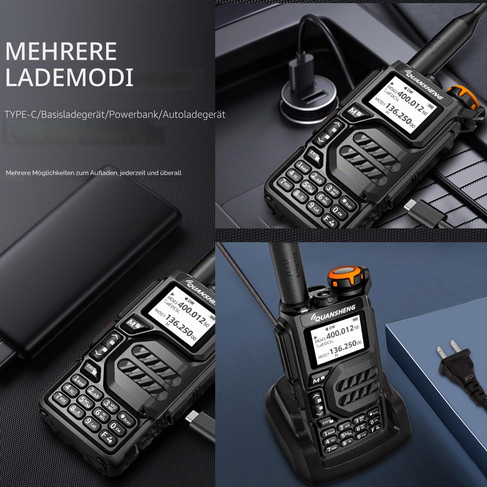 QUANSHENG UV-K5 Funkgerät 5W Walkie Talkie großer Reichweite Wiederaufladbare Handfunkgerät für Erwachsene Polizei Radio mit FM, NOAA, Typ-C Ladung, 200 Kanäle (UV-K5-2 mit D01CK-2 & Kabel)