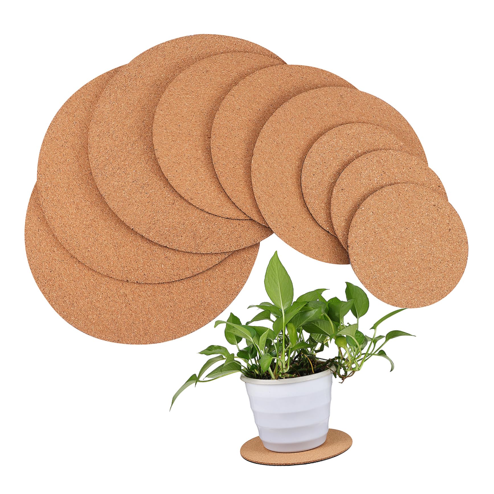 Dessous de pot de fleur en liège TOYANDONA, 9 soucoupes pour sublimer vos plantes sur étagère