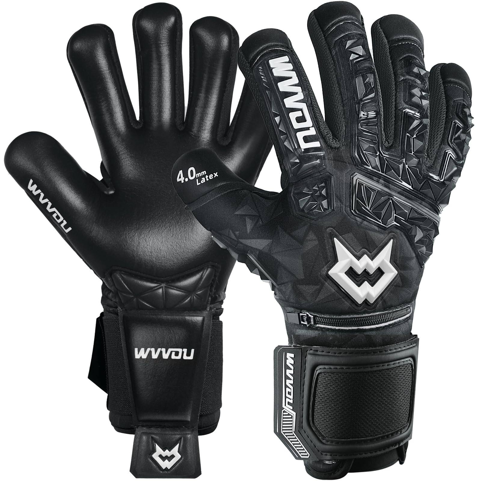 WVVOU Soccer Goalie Gloves for Adults and Youth, High Performance Goalkeeper Gloves with 5 Detachable Finger Saves, Soccer Gloves with 4mm Sticky Latex Palm