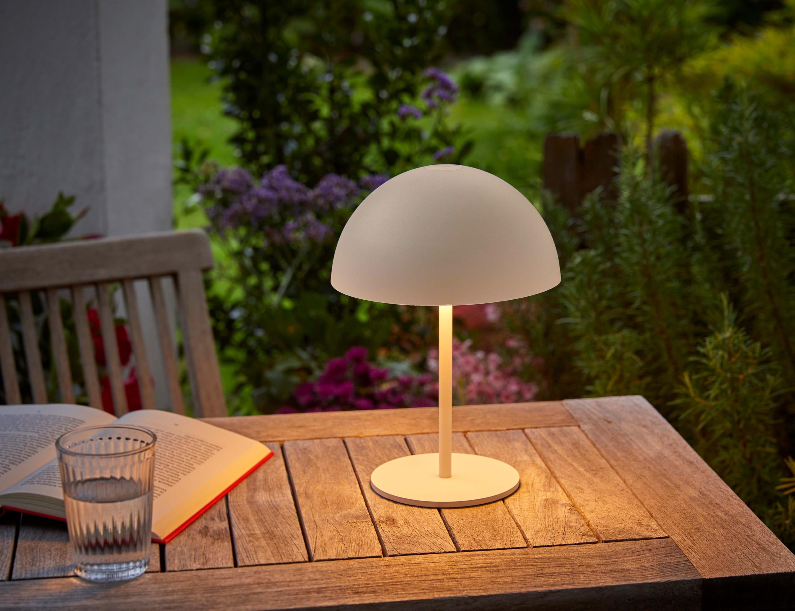 Northpoint LED Metall Akku Tischlampe in Pilzform 28cm hoch Touch-Schalter Outdoor Lampenschirm Terassenleuchte Beige