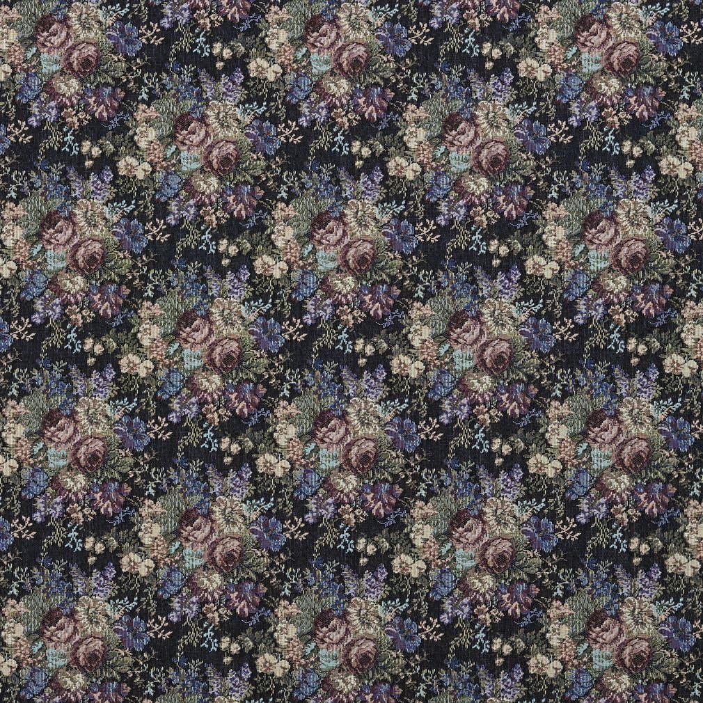F927 Blue Green and Burgundy Floral Tapestry Upholstery Fabric by The Yard