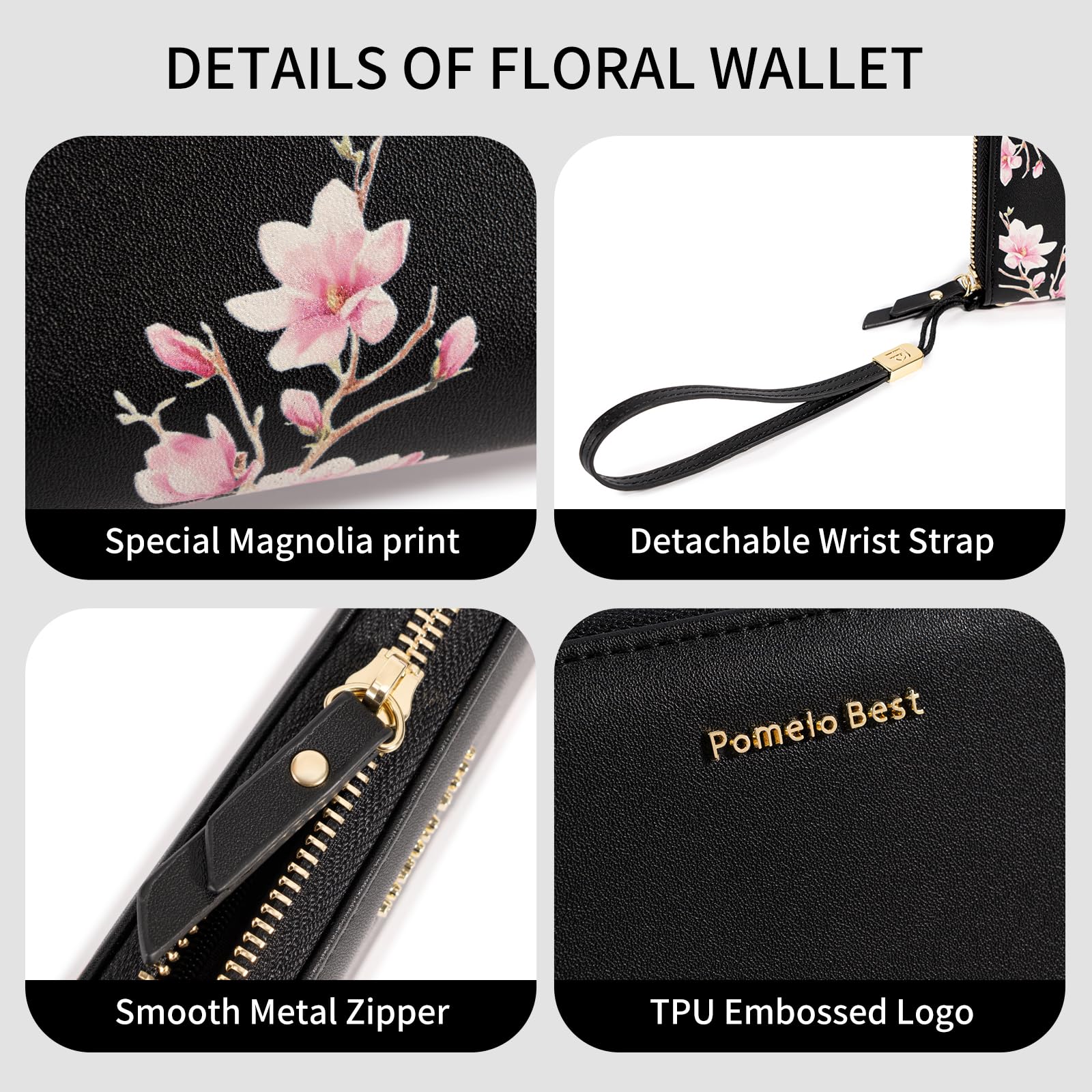 Pomelo Best Portafogli in pelle da Donna Portafoglio per cellulare Tasche per Biglietti con Zip e Cinturino da Polso Portafogli per Carte con Blocco RFID