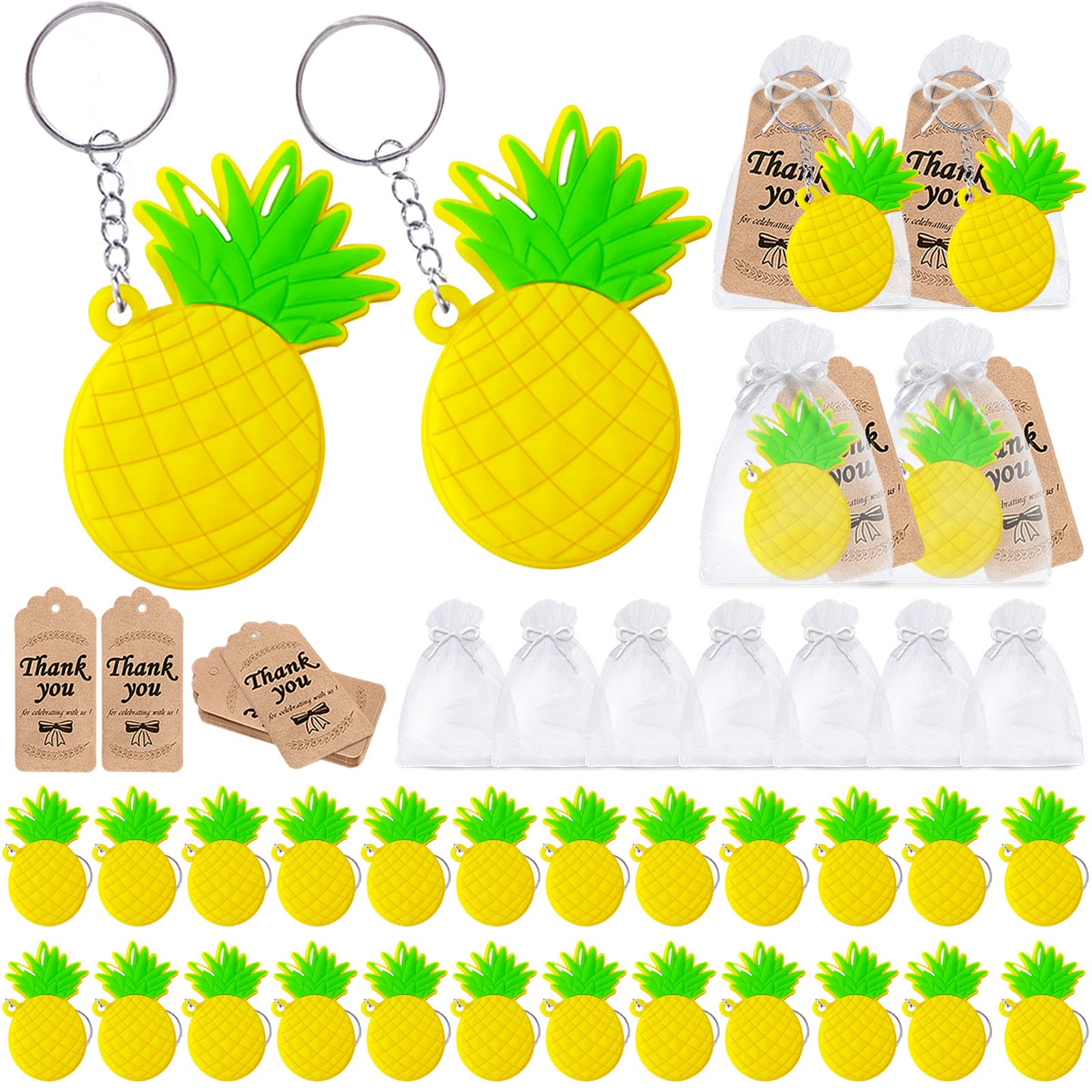 CiciBear 120 Pack Pineapple Party Favors with 40 Keychains, 40 Thank You Tags and 40 Bags for Hawaiian Luau Aloha Party, Tropical Flamingo Summer