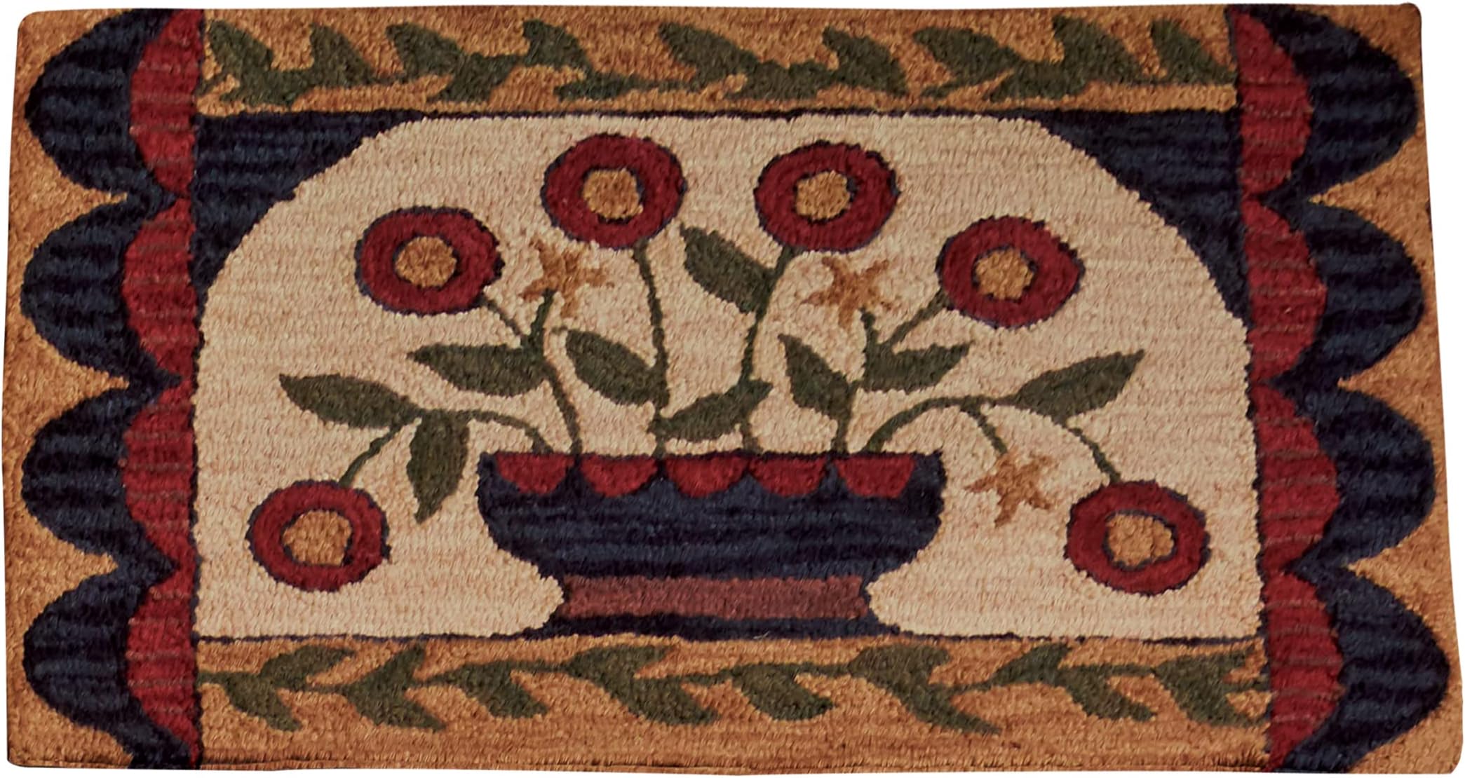 Park Designs 24" x 36" Hand-Hooked Red Flower Basket Rug | Farmhouse Style Accent | Kitchen, Bathroom, or Entryway Mat | 2x3 Rustic Country Run | Summer Decor Doormat