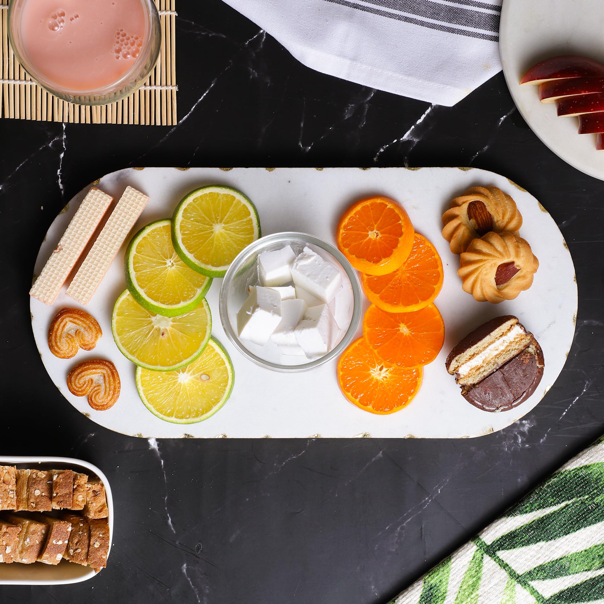 NikkisPride Handmade Sustainable Marble Oval White Cheese Platter charcuterie Board Marble Tray