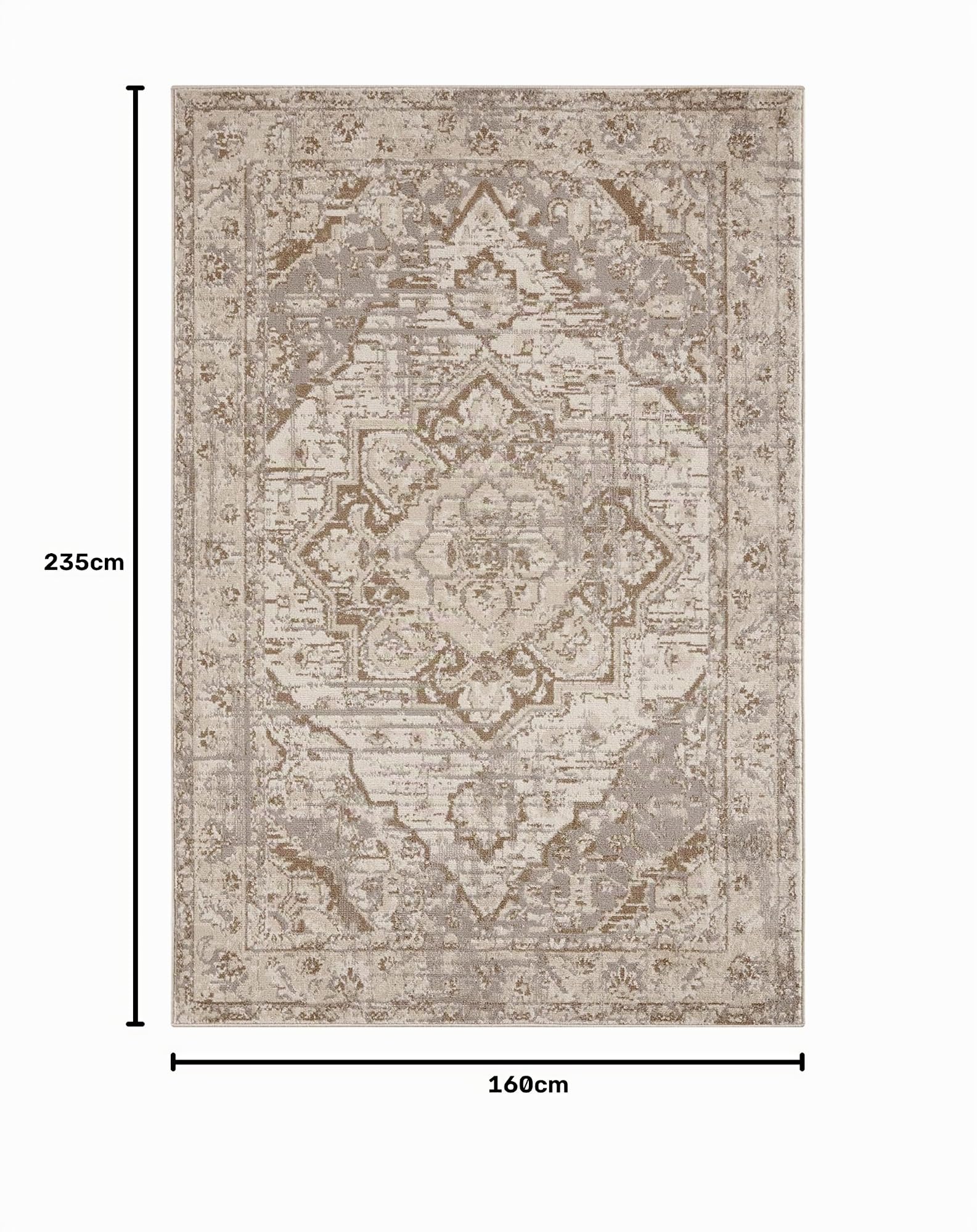 Hanse Home Tapis Oriental à Poils Courts et Vintage - Tapis Oriental Doux pour Chambre à Coucher, Salle à Manger, Salon, Couloir, Cuisine - Crème Marron, 160 x 235 cm