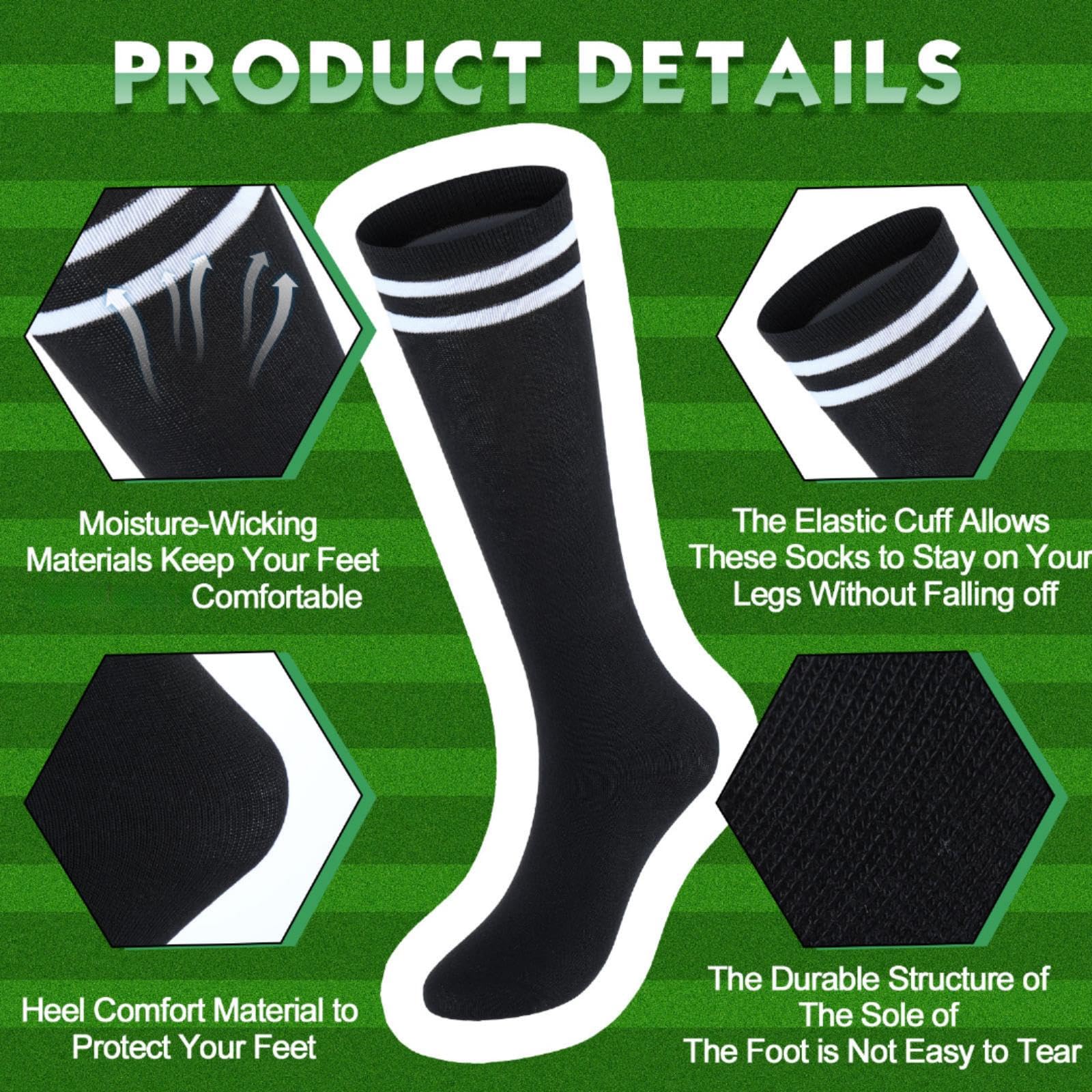 Hercicy 30 Pairs Kids Soccer Socks Sport Team Knee High Football Socks Athletic Striped Hockey Socks for 5-12 Years