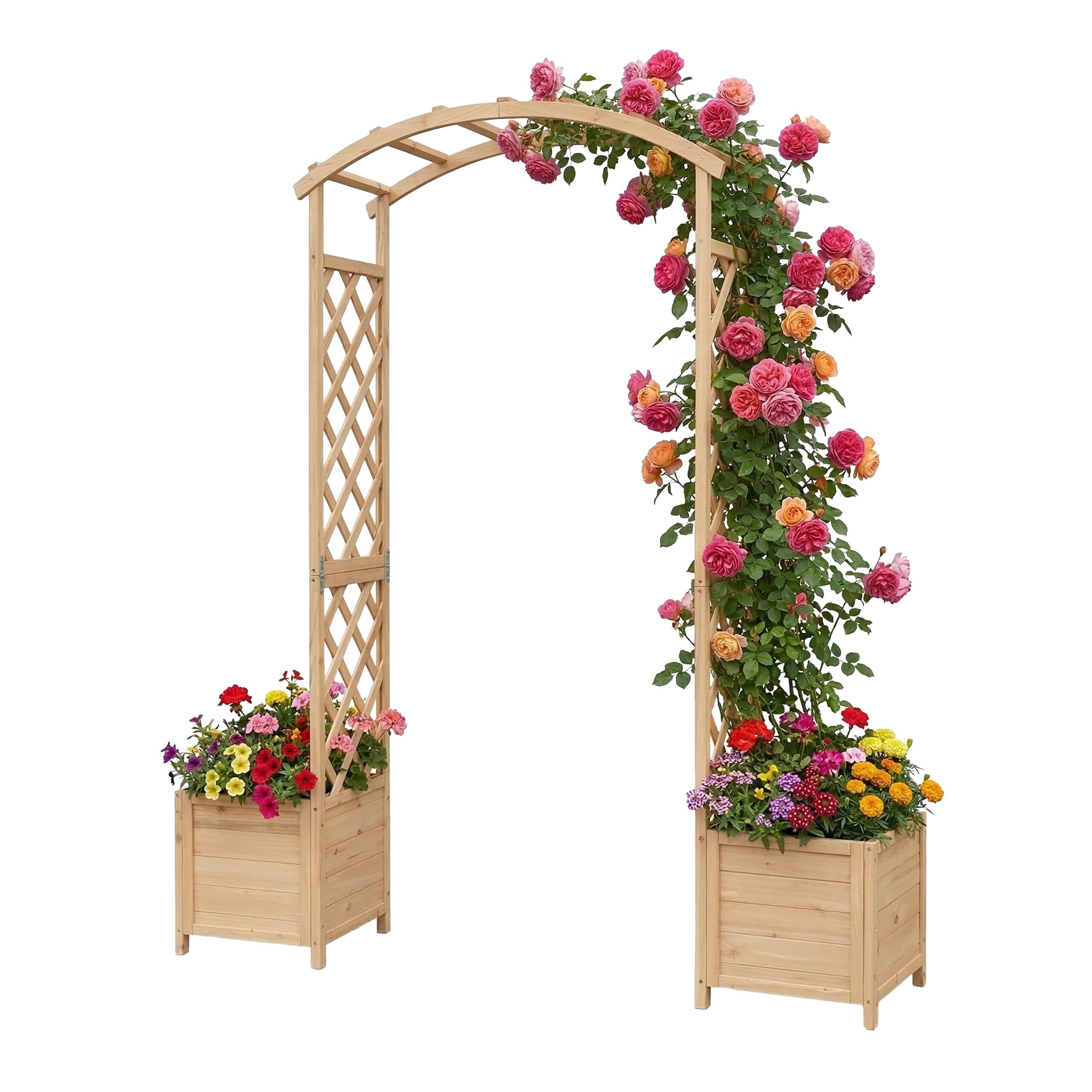 Relaxdays Rose Arch, round arch with 2 planters, natural