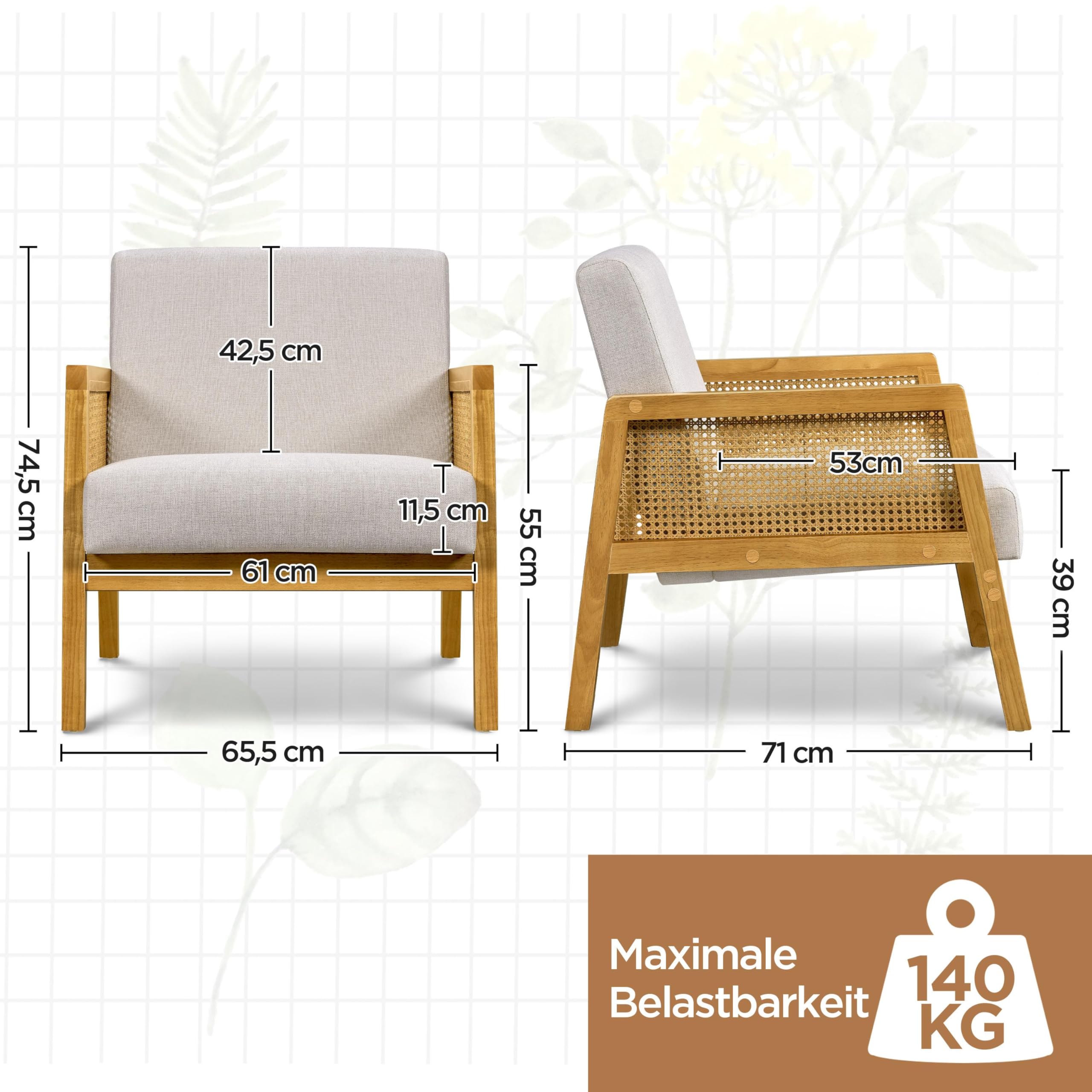 Yaheetech Armlehnensessel Loungesessel mit Polsterung bequemer Polstersessel mit Armlehnen aus Rattan Einzelsofa für Wohnzimmer/Empfangsraum/Leseecke