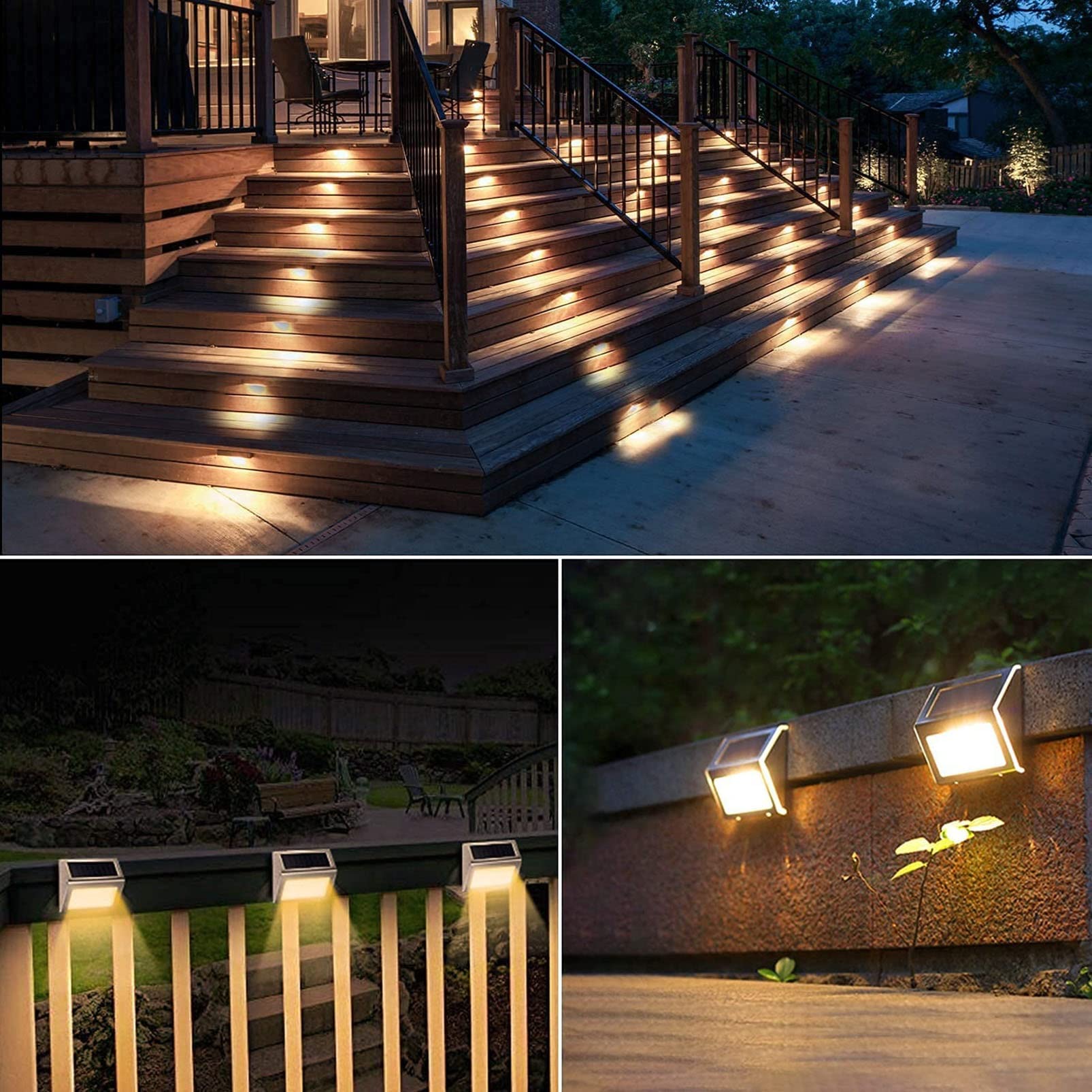 Wodoodporne zewnętrzne lampy solarne, oświetlenie ogrodzenia, oświetlenie tarasu, oświetlenie LED do ogrodu, podwórka, patio, podwórka, schodów, ściany, balustrady (białe, 10 szt.)