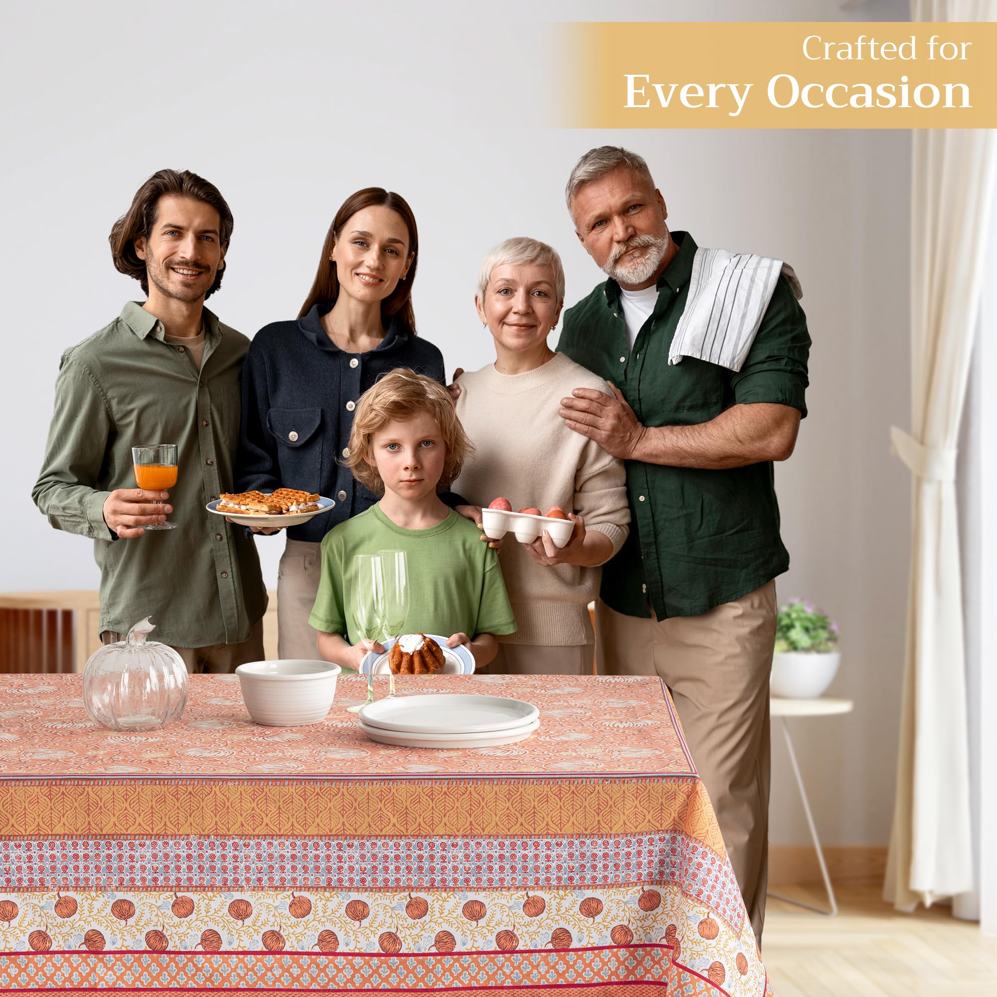 Maison d' Hermine Table Cloth Rectangle Table 100% Cotton 180 cm x 140 cm Tablecloth Reusable Everyday Use for Christmas Decorations Dining Farmhouse Home Party Festive (Harvest Festival) - Image 2
