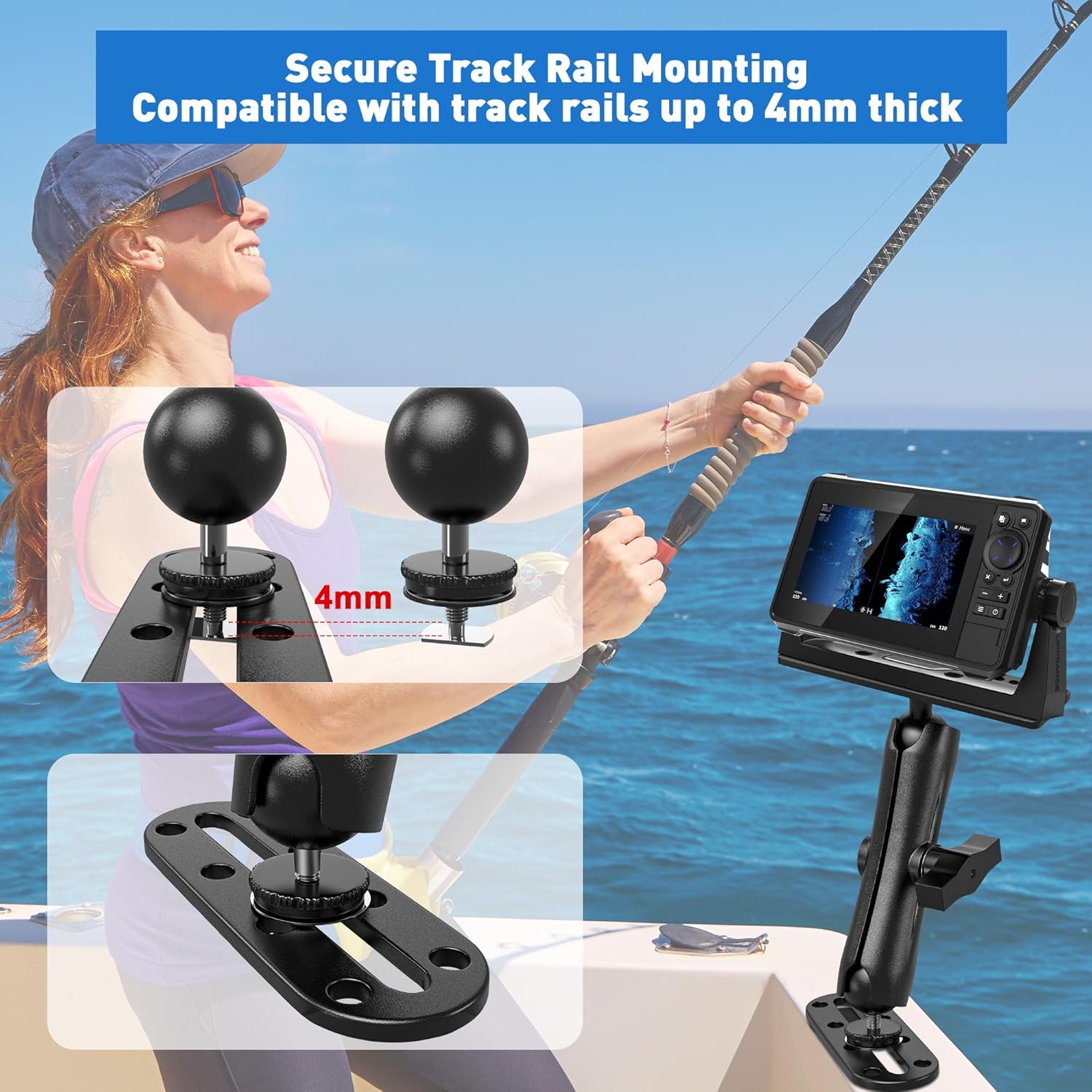 Keuvirya Aluminum Fish Finder Mount & Depth Finders for Boats w/C Size 1.5" Ball, 5.9" Arm, High Saltwater Resistance, Marine-Grade Electronic Mount Compatible w/Garmin, Humminbird, Lowrance & More