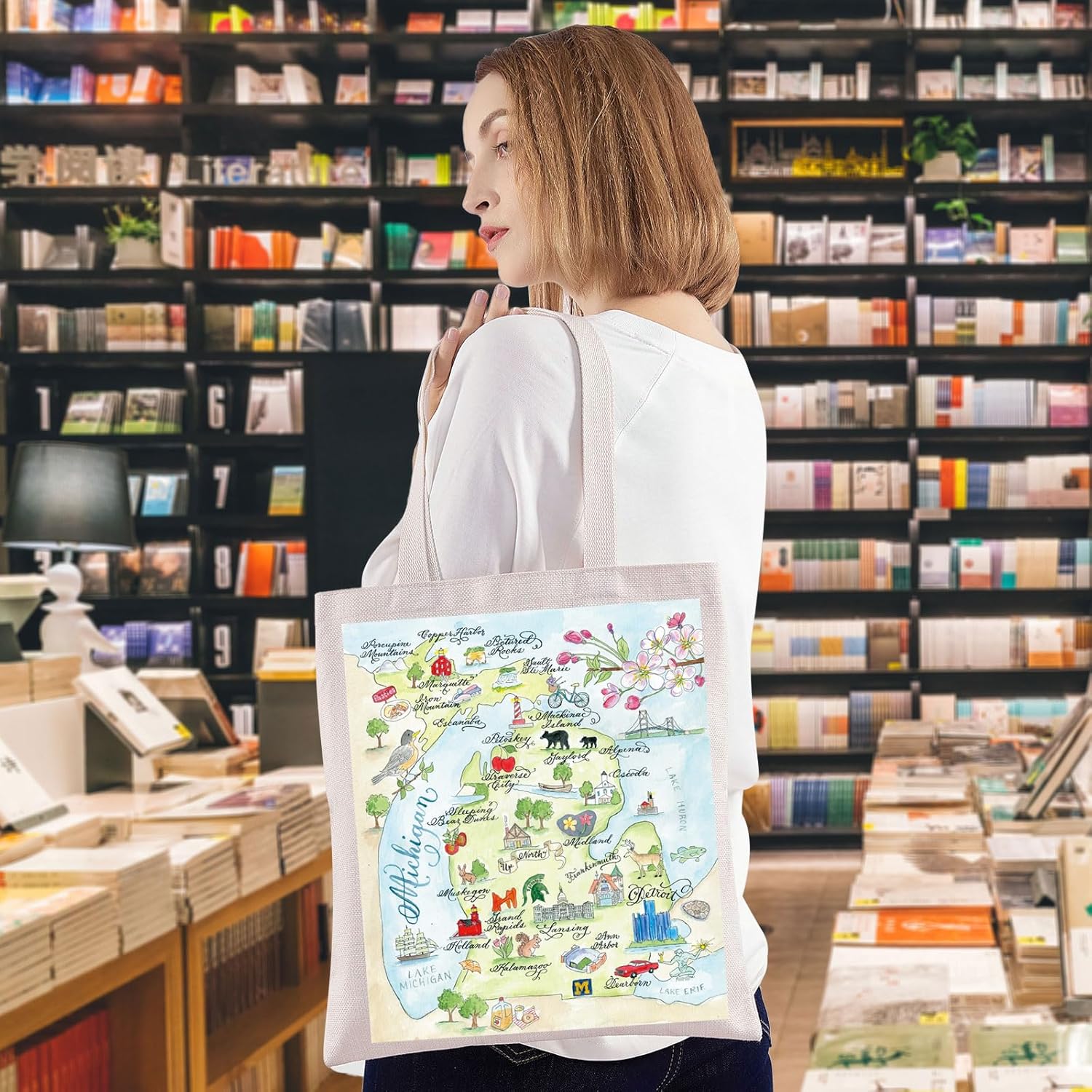 WZMPA Michigan State Map Tote Bag - Michigan Souvenir Gift, Vacation & Trip Shoulder Bag - Image 3