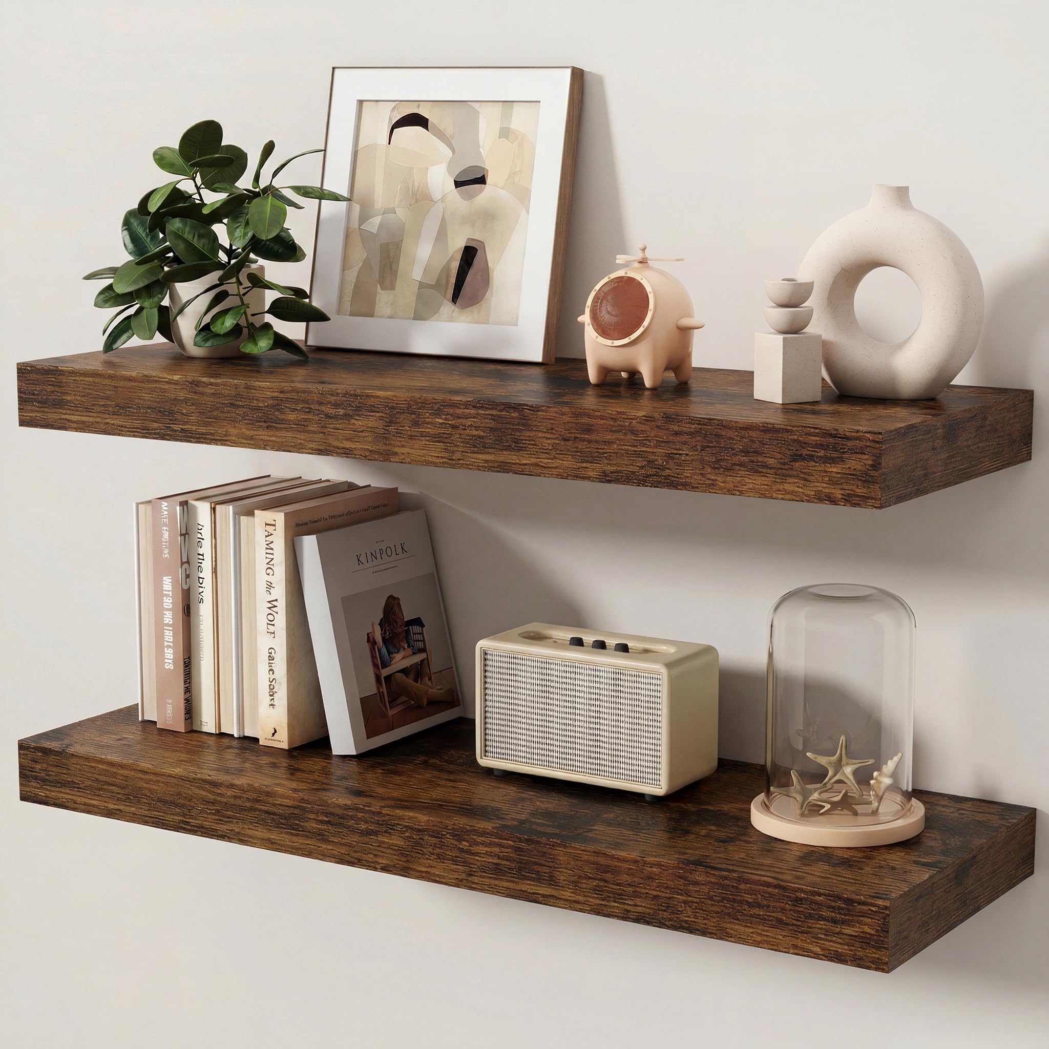 KovaScape Floating Shelves Set of 2, 80cm shelves for wall with Invisible Brackets, Heavy Duty Wooden Wall Mounted Shelf for Kitchen, Bathroom, Living Room, Bedroom