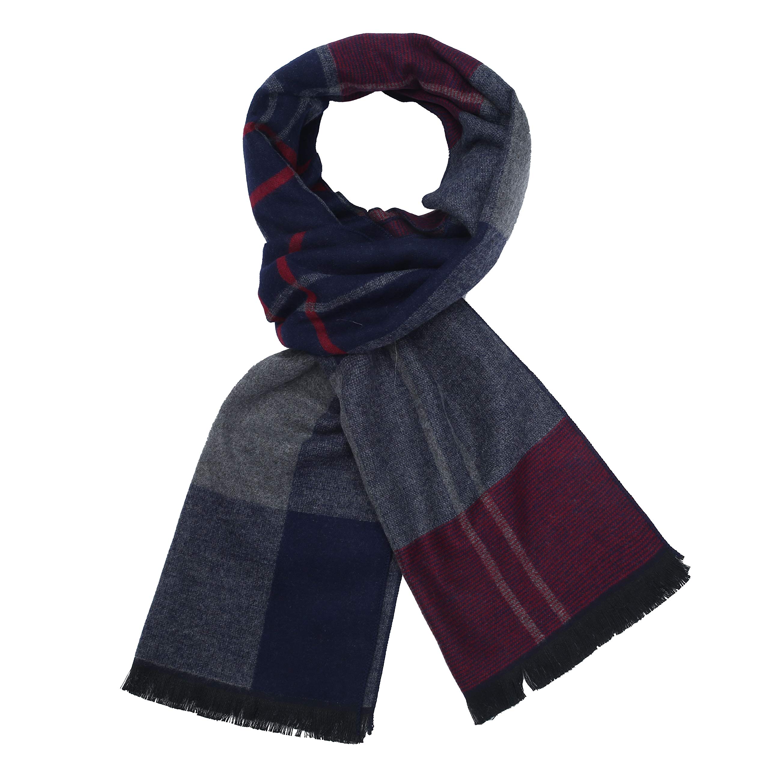 soul young Long Cotton Scarf for Men - Warm Fringe Plaid Scarves With Luxurious Gift Box (Red & Navy Plaid)