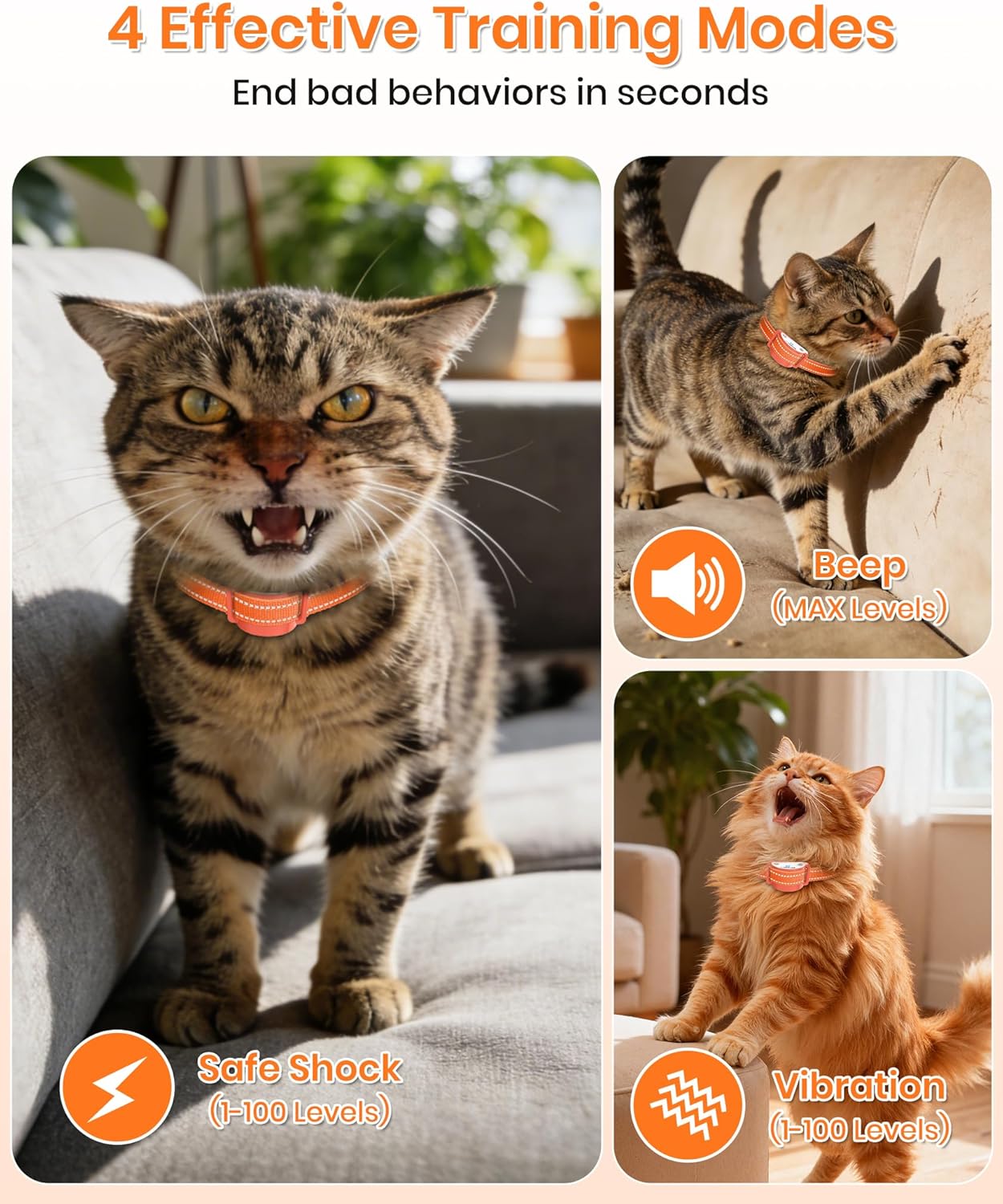 Lightweight Cat Shock Collar with Remote, Mini 3300Ft Cat Training Collar with Shock/Vibration/Beep Vibration&Beep 4 Modes, Ultra-Small Waterproof Shock Collar for Cats with 200-Level for Misbehavior