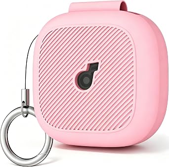 Geiomoo Silicone Case for Anker Soundcore P31i, Soft Flexible Scratch Resistant Protective Cover with Carabiner Pink