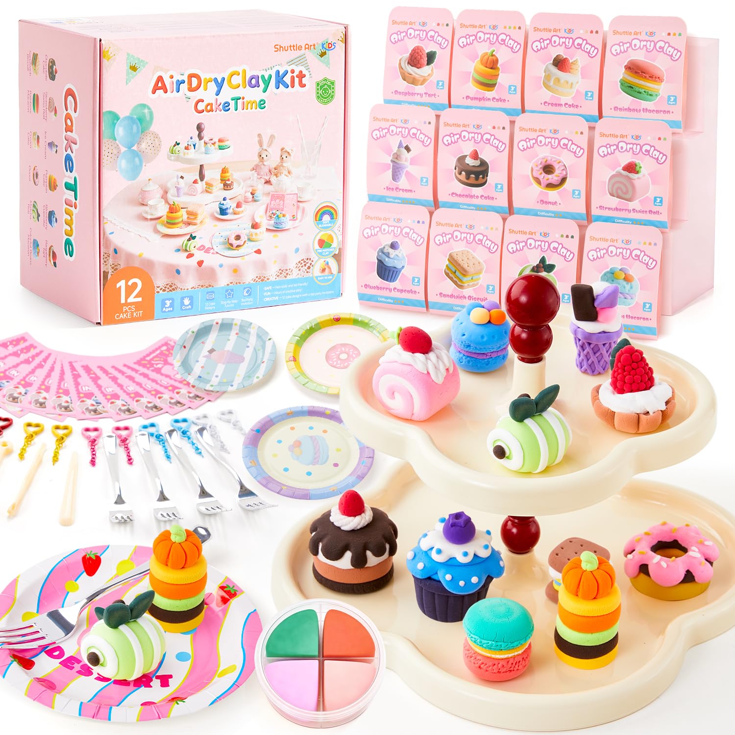 Amazon.co.jp: Shuttle Art 粘土セット 52点 ケーキ屋 子供 エアドライ