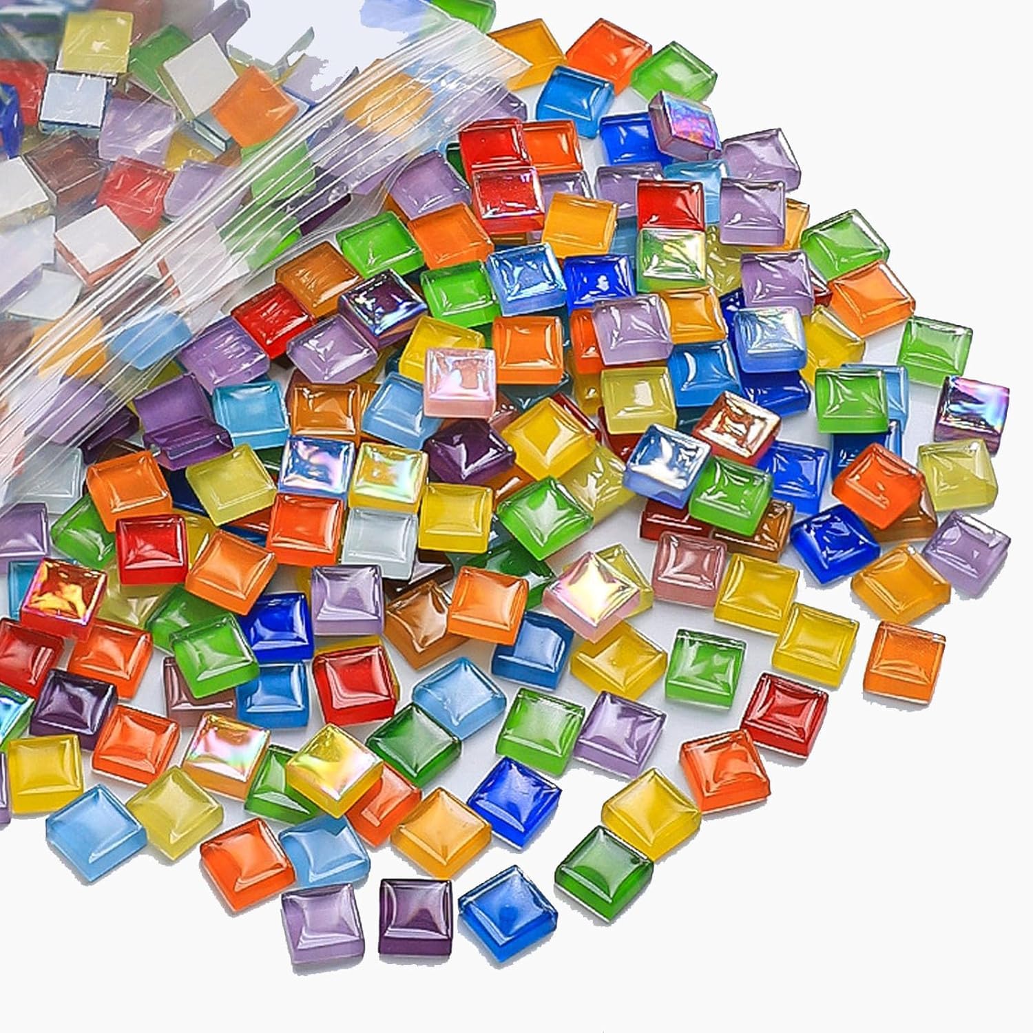 1000g Glass Mosaic Tiles, 1 x 1 cm Square Shap Stained Glass Handmade Crystal Mosaic-Stones Arts and Crafts, Mixed Color Series Mosaic Tiles for DIY Crafts, Vases, Cups Projects, Easy for Beginners