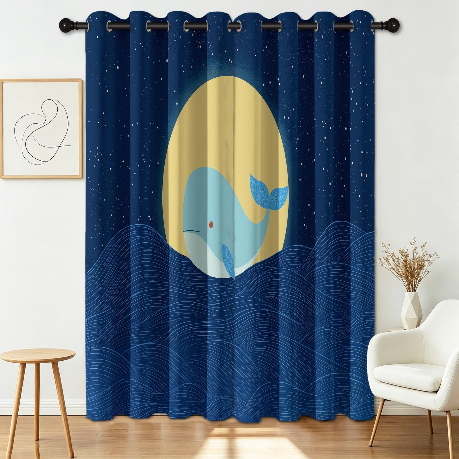 Rideau Occultant Océan et Baleine 140x260 cm Lot de 2