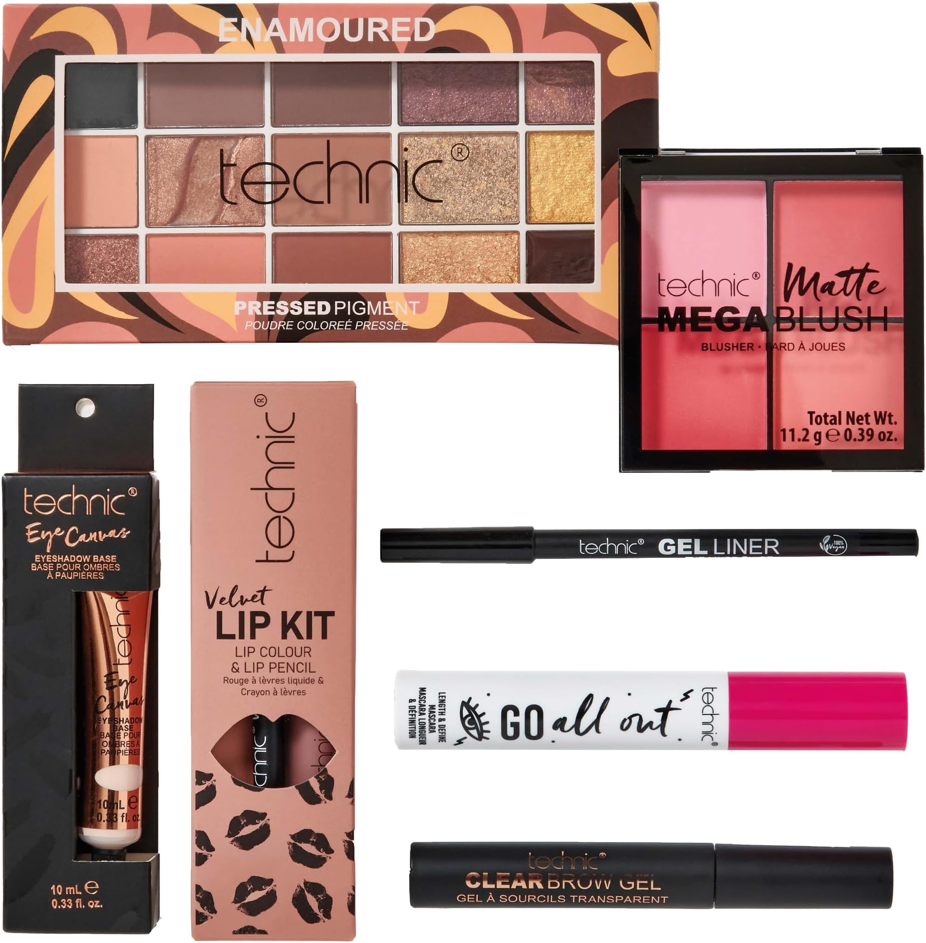 Technic Enamoured Full Face Cosmetic 8 Piece Gift Set - Full Size Products for Eyes, Face & Lips - Perfect for Makeup Lovers - Vegan & Cruelty Free