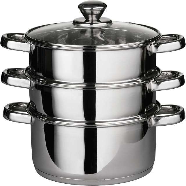 Premier Housewares Steamer, stainless steel, glass lid, Ø22 x H25 cm