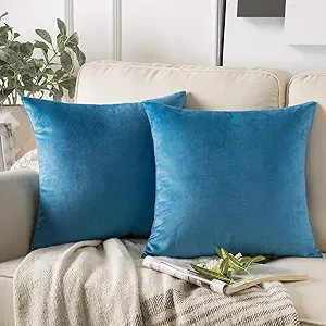 Phantoscope Pack of 2 Velvet Decorative Throw Decorative Pillow Cover Soft Solid Square Cushion Case for Couch Sky Blue 18 x 18 inches 45 x 45 cm