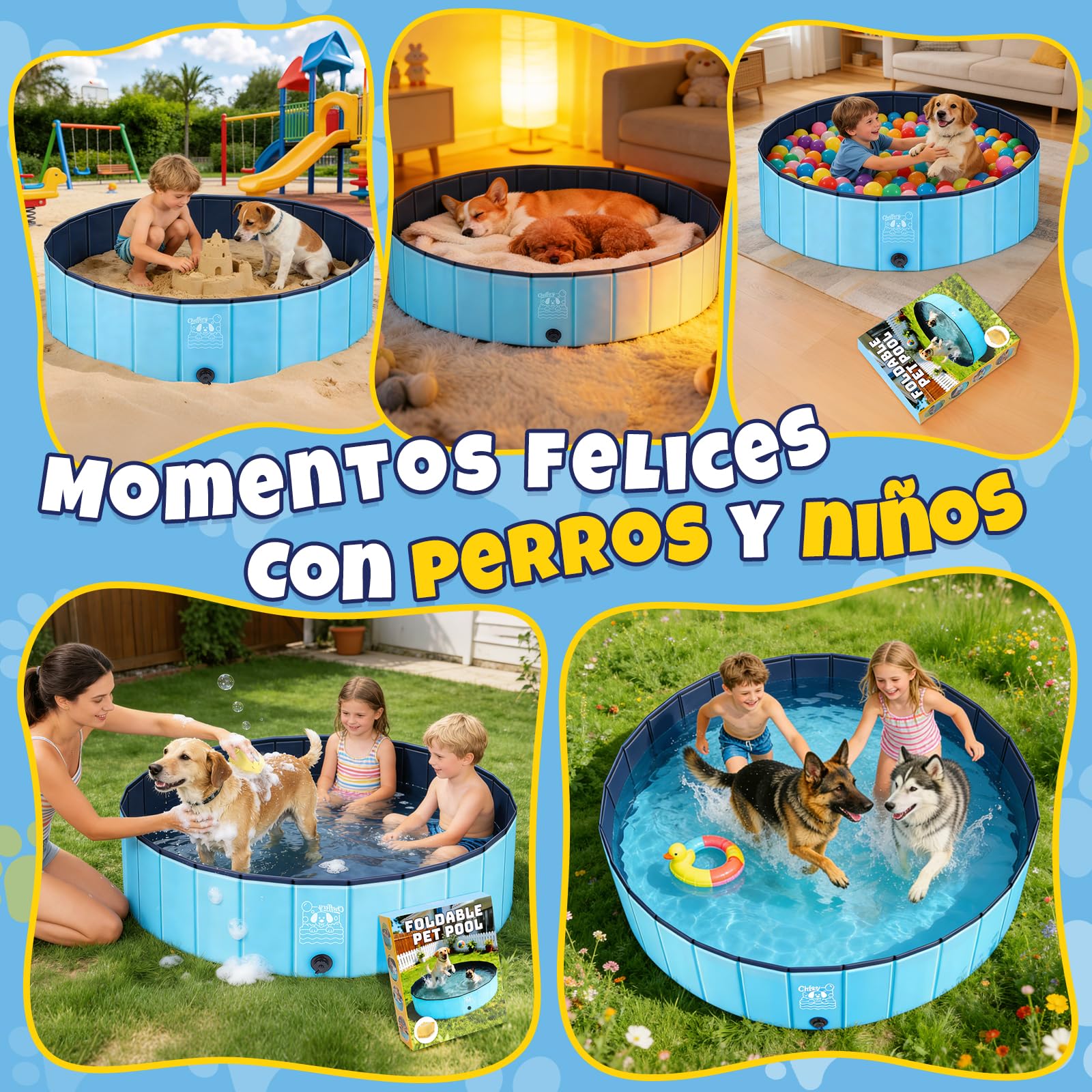 JONRRYIN Piscina para Perros, 120x30CM Piscina Perros Grandes, Bañera Perros Plegable de PVC Antideslizante con Parches y Válvula de Drenaje para Mascotas, Niños (120 * 30cm)