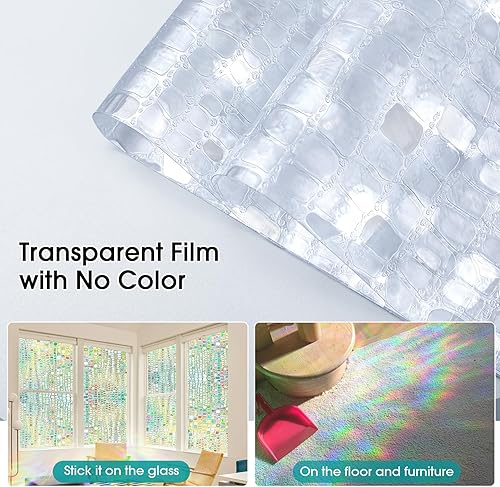 Miniatura 8 de Windimiley Película de privacidad para ventana, vitrales y arco iris película de tintado de ventana para el hogar, baño, bloqueo UV, calcomanía