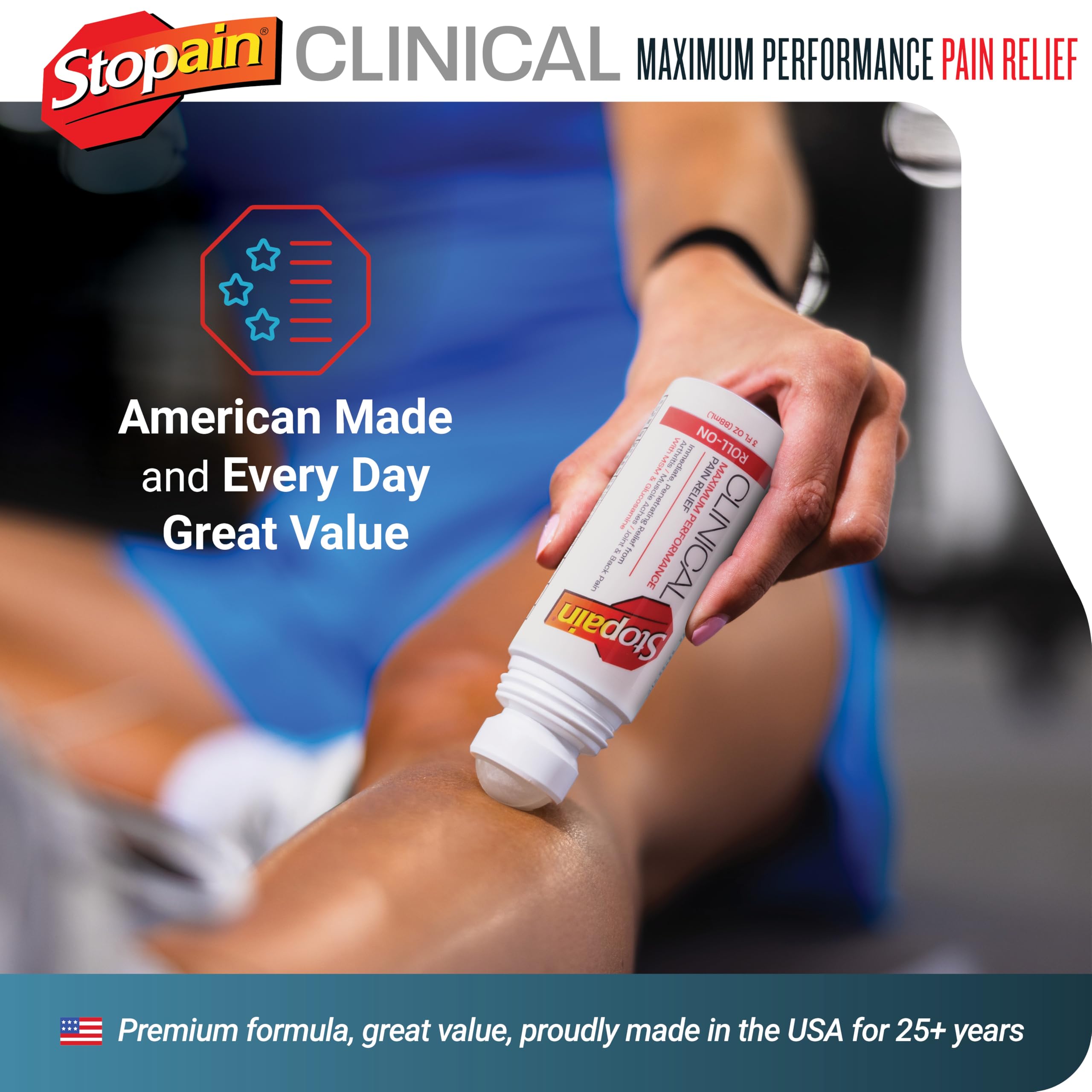 Stopain Clinical 10% Menthol Pain Relief Roll-On (3 oz), Professional Strength Topical Analgesic for Back, Knee, Joint and Arthritis Pain Relief, Made in USA — Amazon image 6