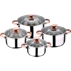 Bateria De Cocina Eco San Ignacio Premium Nona - Bateria de cocina de 4 piezas, acero inoxidable, apta para todo tipo de cocinas incluido inducción, Cobre, Pack 8 pcs, 1.9L-2.7L-3.5L-5.1L
