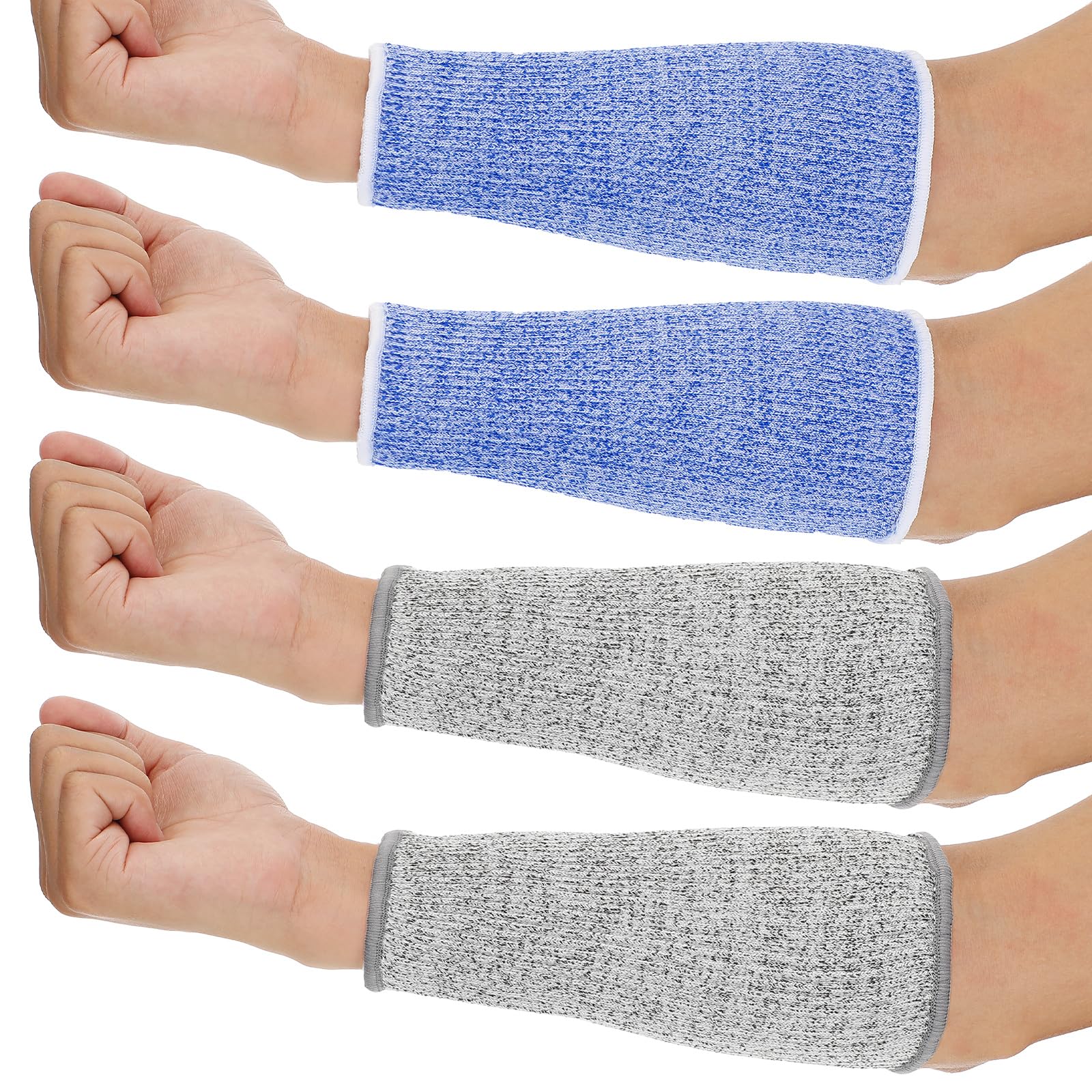 Neer 4 Pair Protective Arm Sleeves for Thin Skin Anti-Cut Burn Resistant Cover Forearm Sleeve for Cooking Construction(Gray, Blue, 7.9 Inch)