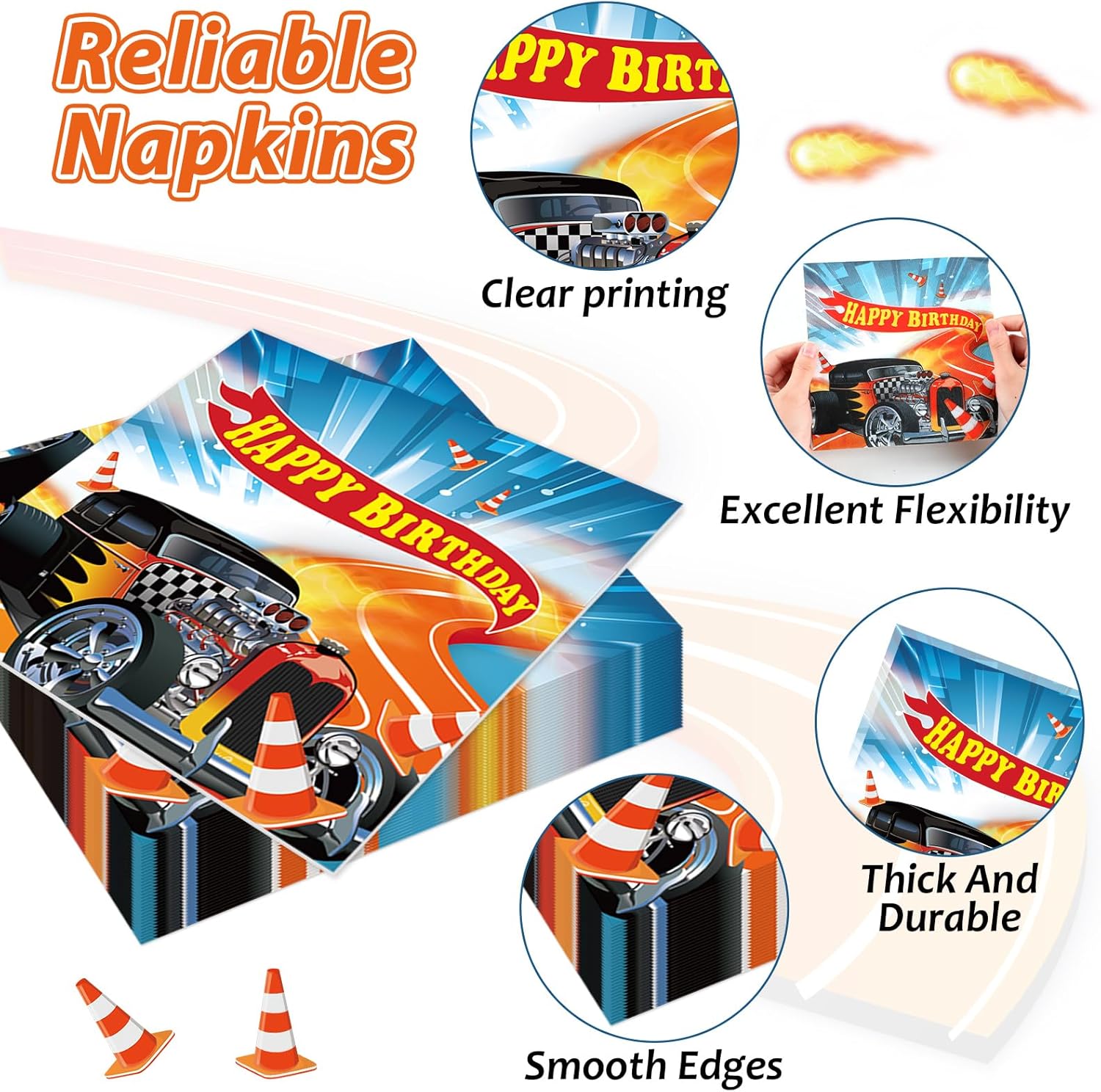 200Pcs Racing Car Birthday Party Decorations Hot Car Tableware Dinnerware Set - Disposable Paper Dessert Cake Plates Napkins for Kids Boys Themed Party Supplies Favors Serves 50