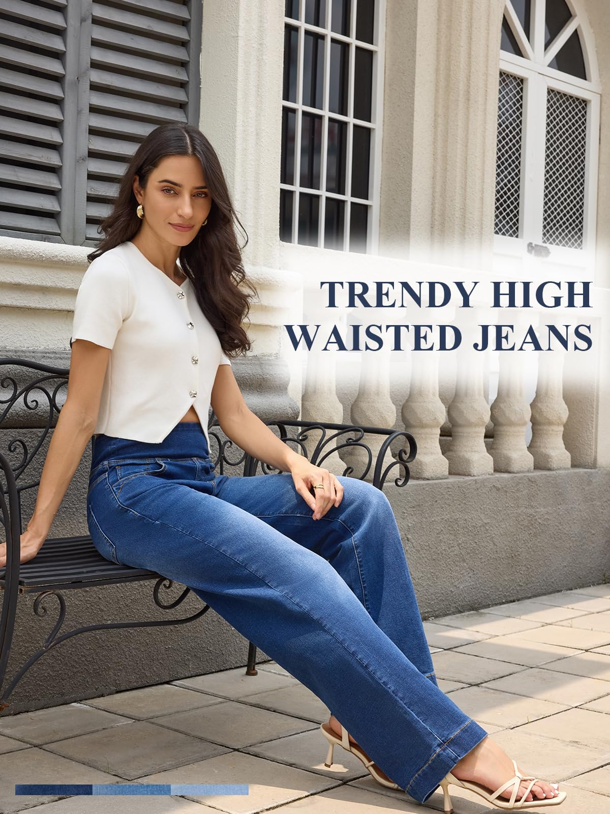 Vaqueros Elásticos Mujer,Pantalón Vaquero Ancho Tiro Alto Azul Marino Pierna Ancha Holgada Sweatpants Jeans Women Wide Leg