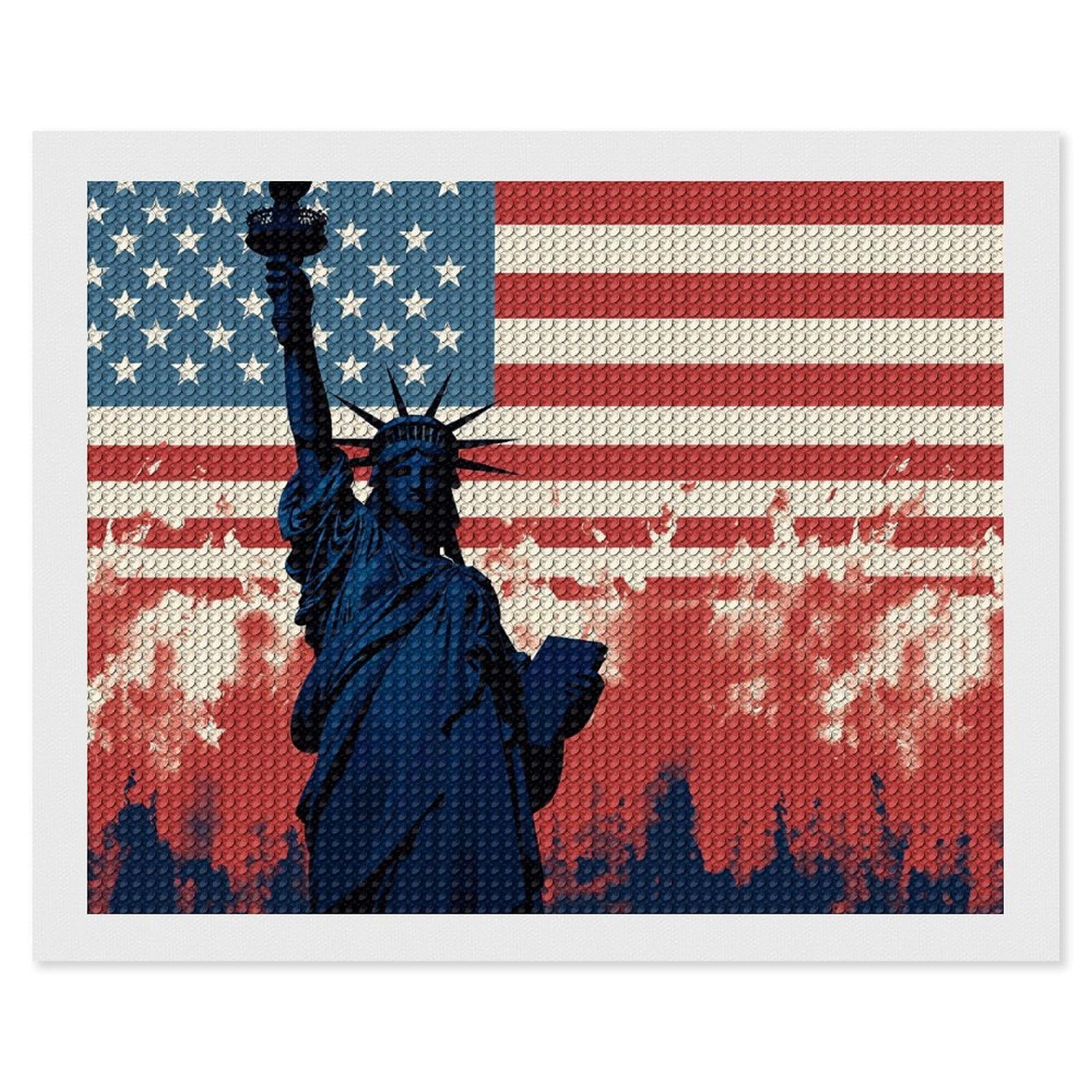 Diamond Painting Kits for Adults - DIY Diamond Art Kits for Beginners - Full 5D Paint Drill Diamond Dots Paintings- Flag with Silhouette of Lady Liberty Diamonds Pictures Gem Art And Craft Wall Decor