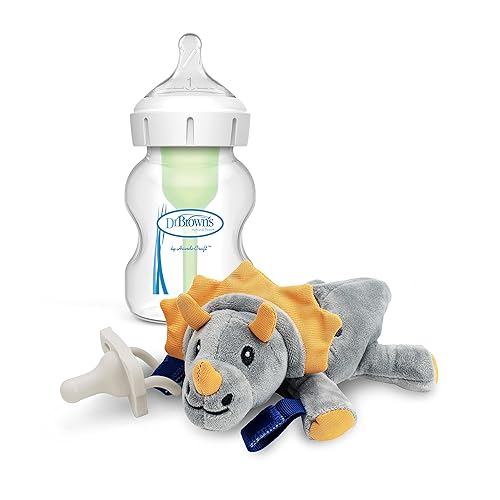 Dr. Brown's Natural Flow Anti-Colic Options+ Biberón de cuello ancho, 5 oz5.1 fl oz, pezón nivel 1, 1 paquete, 0.0 ft+ con Lovey soporte para