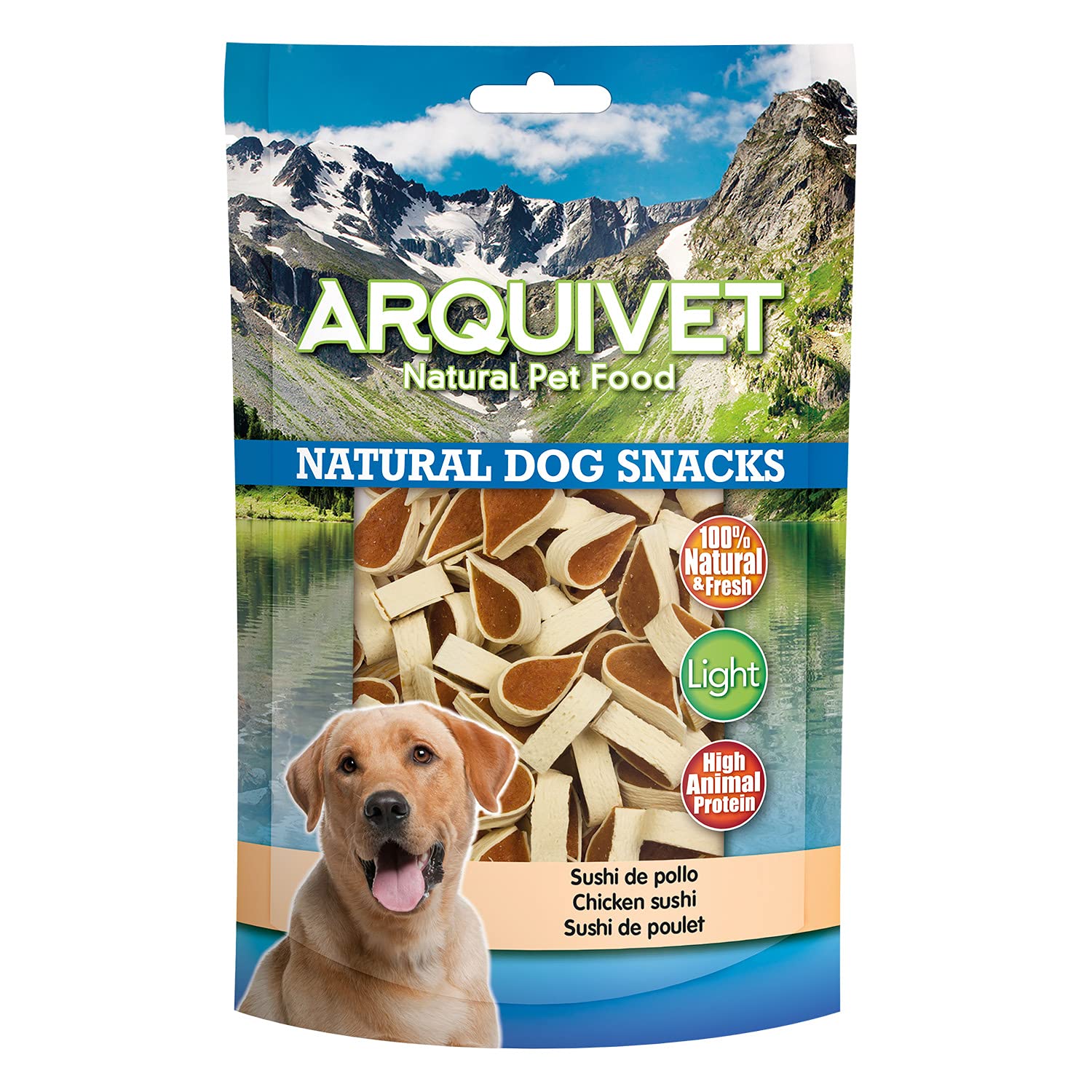 ARQUIVET Pack 12 Unidades Snacks Sushi de Pollo 100 g - Natural Dog Snacks - 100% Natural - Chuches, premios, golosinas para Perros - Producto Light - Muy Rico en nutrientes