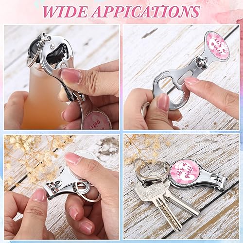 Miniatura 4 de Bokon 50 juegos de llavero para abrebotellas de huellas de bebé, color rosa, cortaúñas, regalos de fiesta para invitados y niñas, regalos de