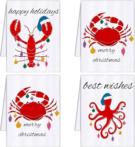 Juego de 4 toallas de mano de Navidad, paños de cocina de Feliz Navidad, toallas de mano de té de vacaciones, regalos de inauguración de la casa