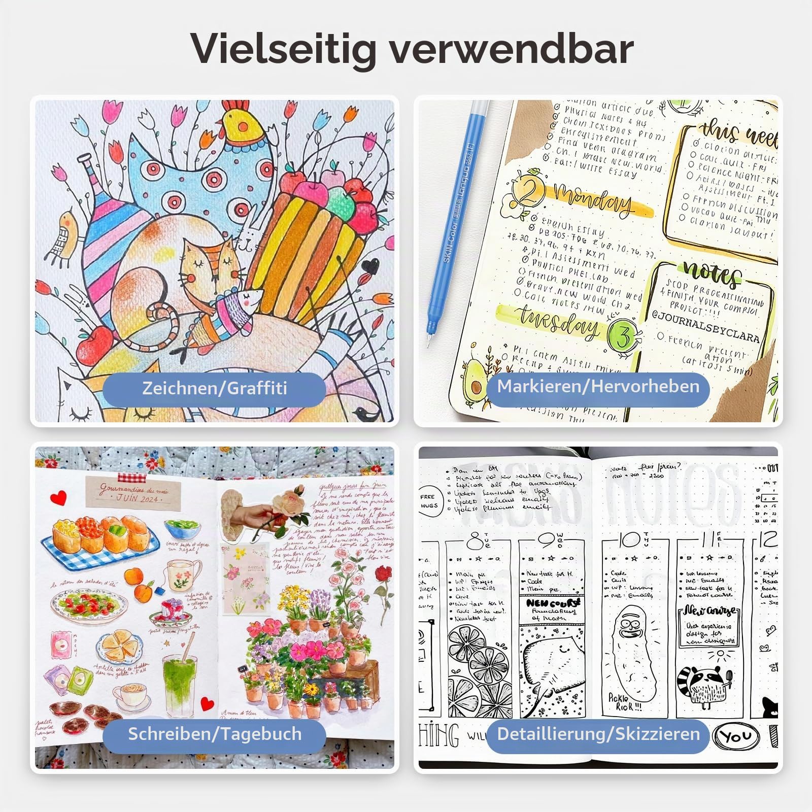 TrendGate 213 Acrylstifte Gelstifte Set, 0,6mm Feine Spitze Gelschreiber | 207 Farben (204 Farben + 3 Weiß/3 Silber/3 Gold), Gel Pen, Malen, Schreiben, Journaling, Wasserfest, Vielzahl von Oberflächen
