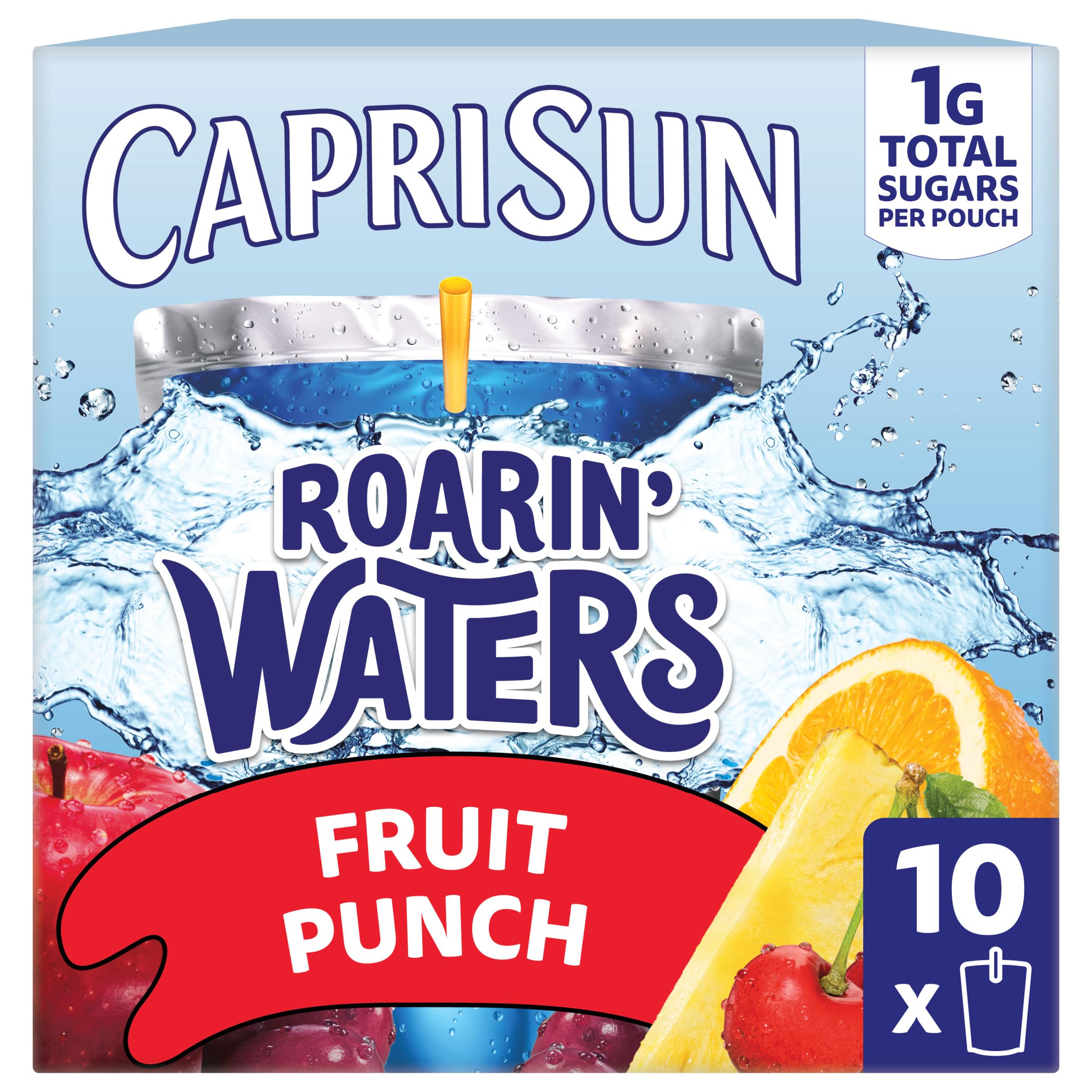 Capri Sun Roarin' Waters Flavored Water Beverage, 10 Pouches, for School Lunches and On-the-Go Hydration