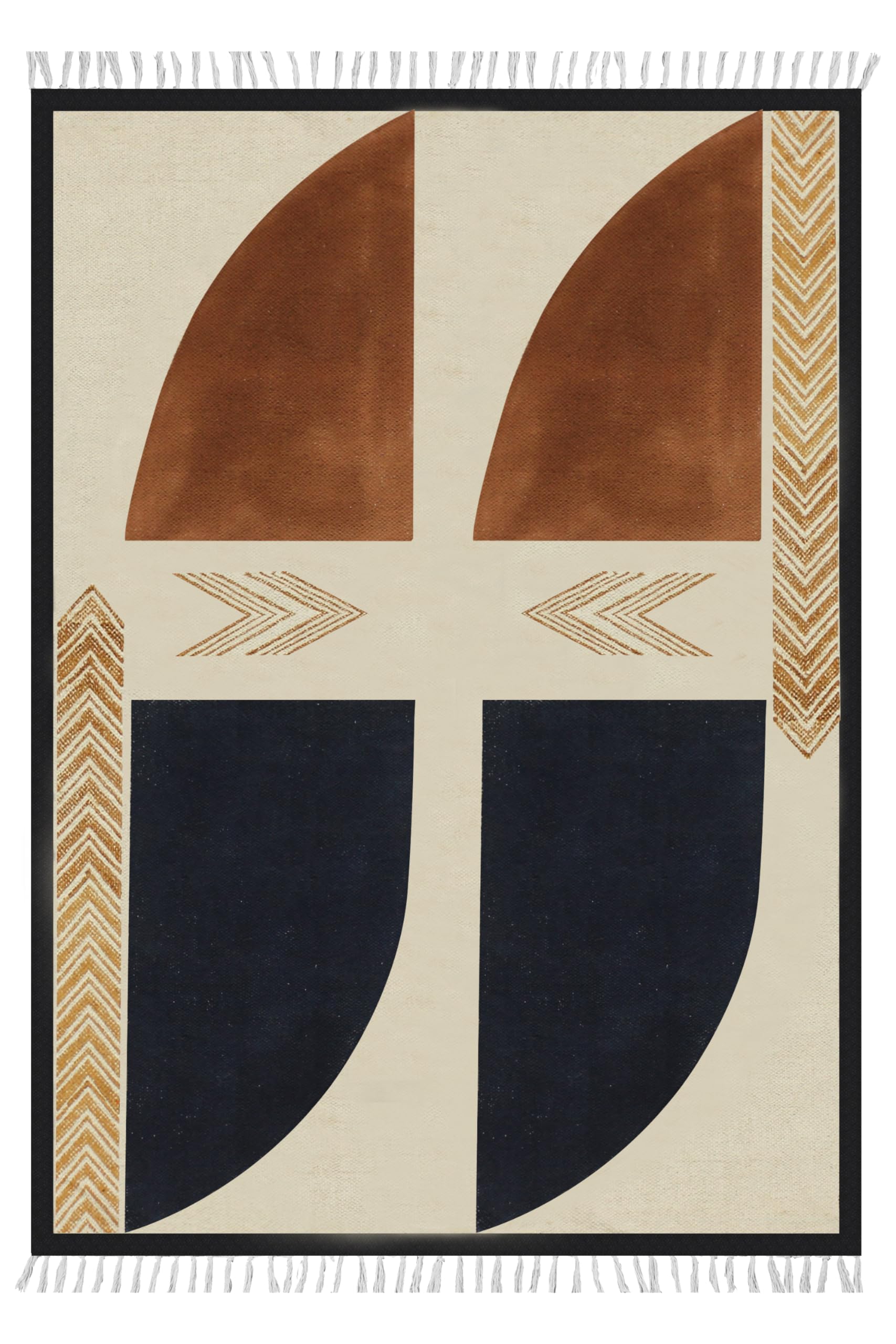 Tapis kilim bohème en coton noir et blanc 4 places pour petite chambre