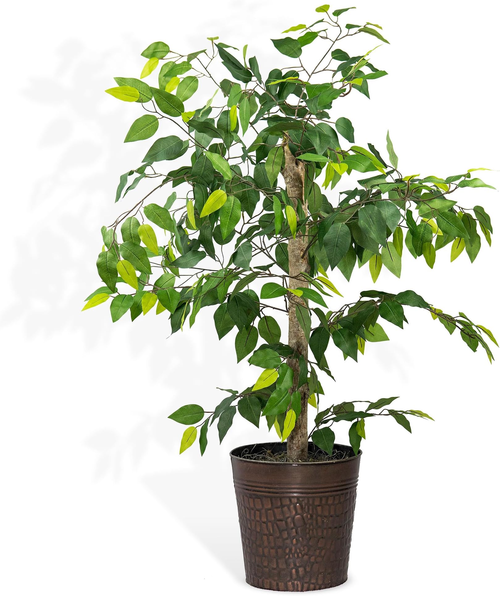 4ft Artificial Plant with Copper Metal Pot and Real-Wood Trunk - Realistic Artificial Trees for Home Decor Indoor, Faux Ficus Tree