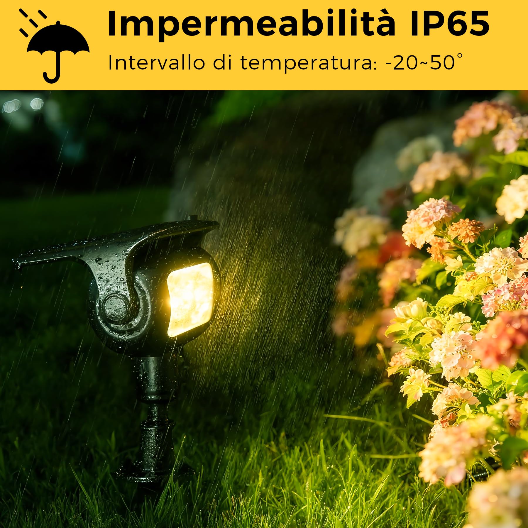 Faretti Solari LED da Giardino, 2 Pezzi, 200 lm 3000K Luce Calda con Sensore Crepuscolare, IP65 Impermeabili Lampada Solare con Picchetto per Esterno,Giardino, Prato e Vialetti