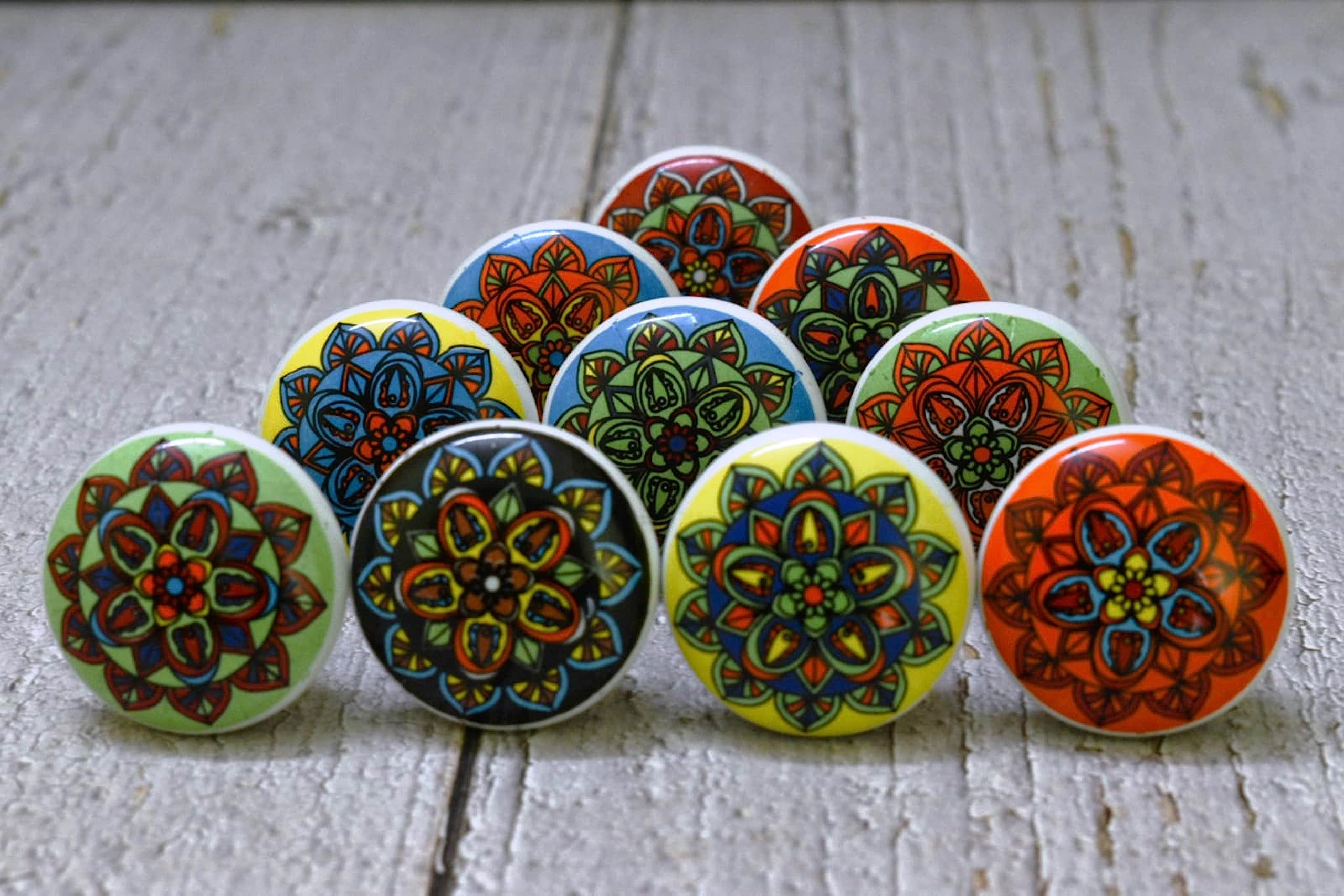 Pomelli Per Mobili In Ceramica Bohémien - Set 10 Pezzi Dipinti A Mano, Per Cucina E Armadi