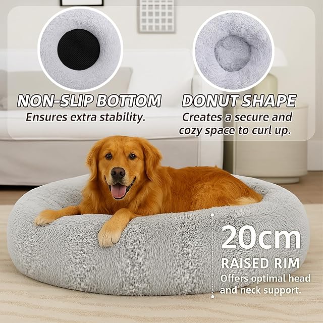 Foto 3 de 7 de Cama calmante para gatos, cama redonda de felpa esponjosa para perros, acogedora, suave, lavable